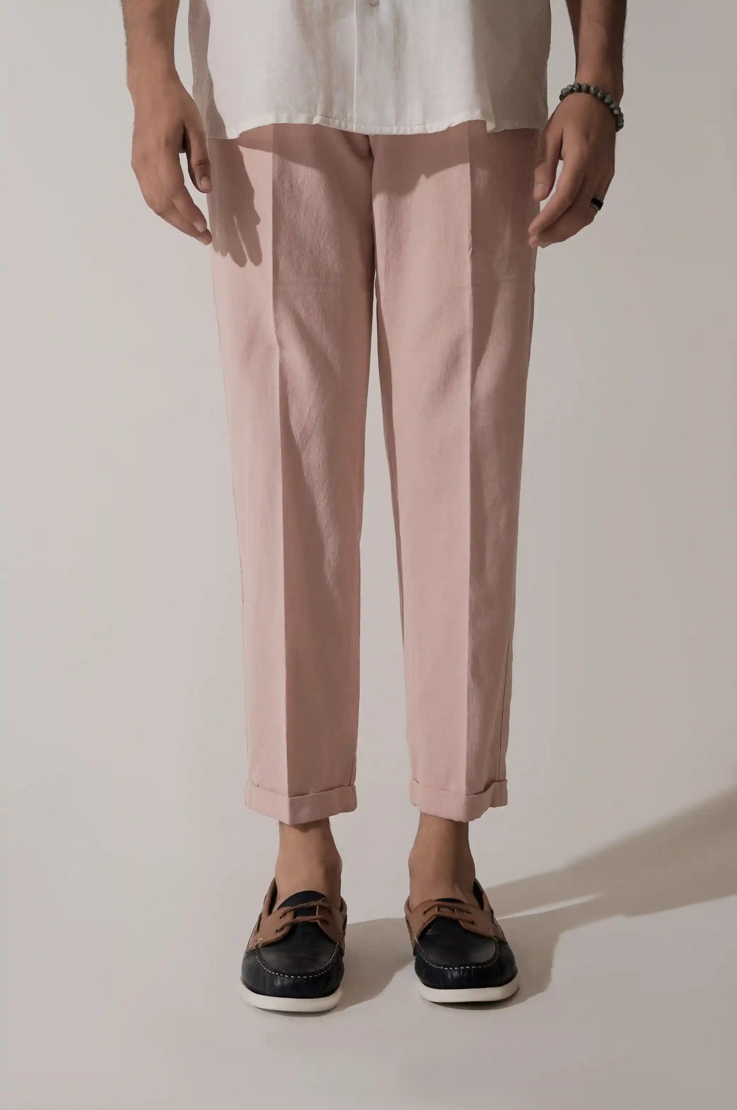 TEA PINK LINEN TURNUP PANTS
