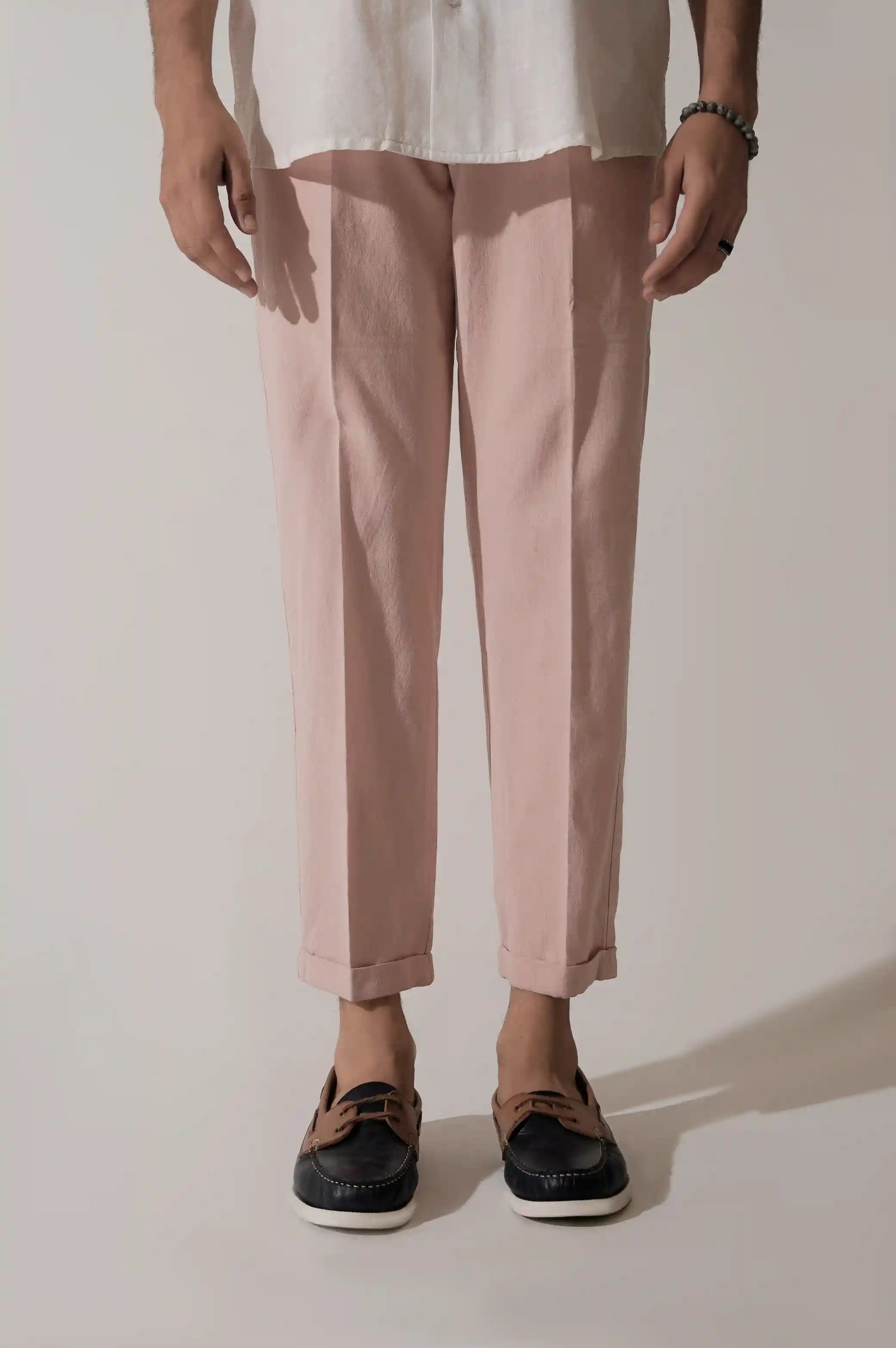 TEA PINK LINEN TURNUP PANTS