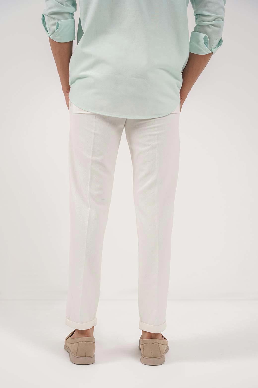 WHITE LINEN TURN-UP PANTS