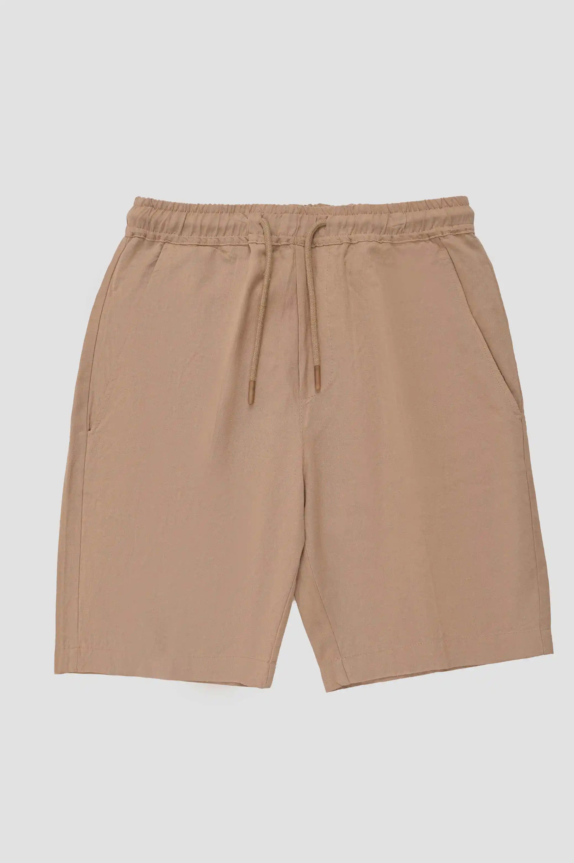 Beige Linen Drawstring Shorts