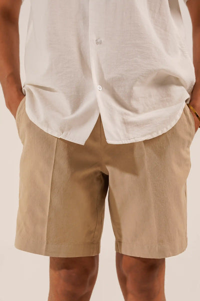 Beige Linen Drawstring Shorts