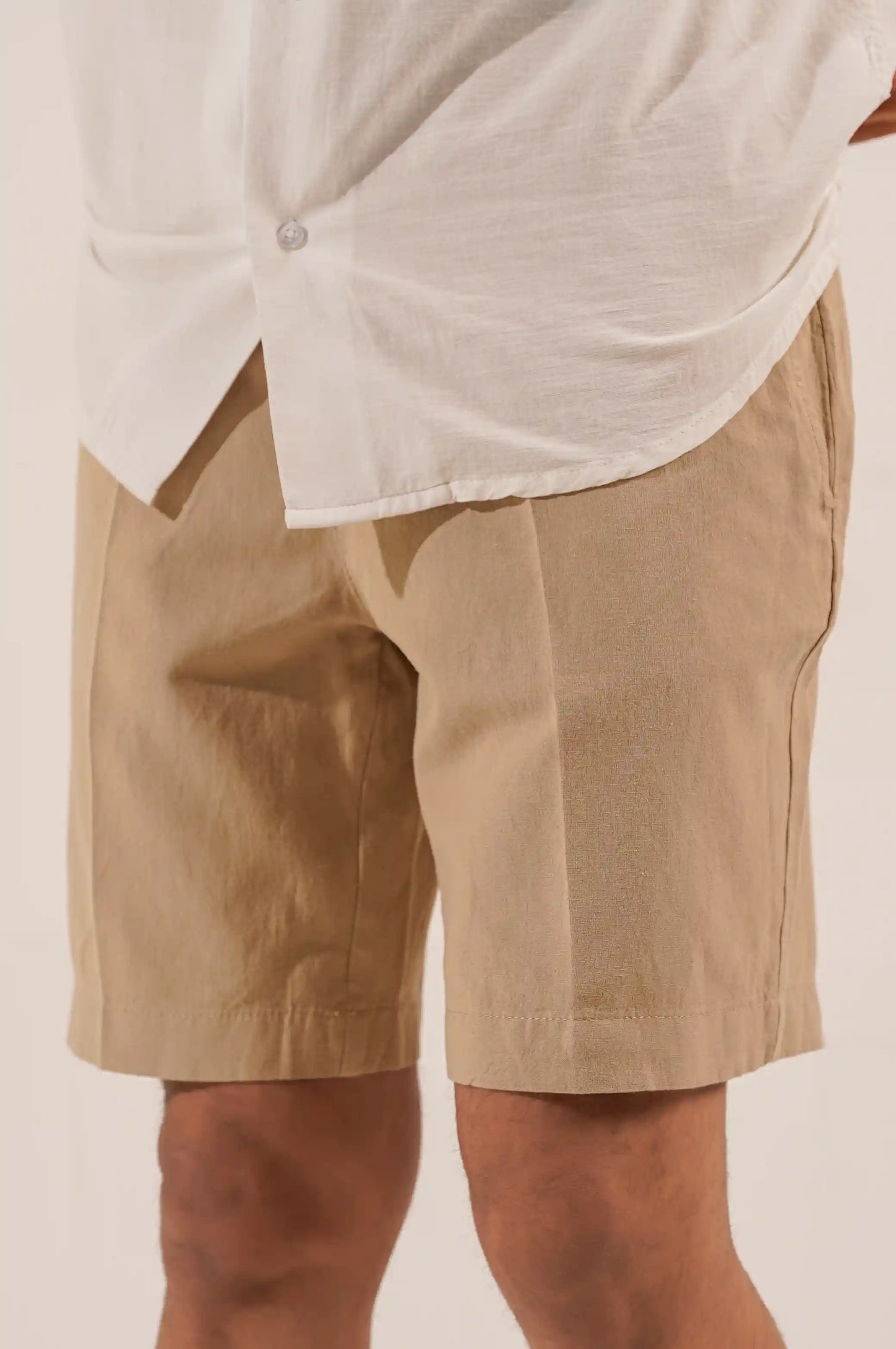 Beige Linen Drawstring Shorts