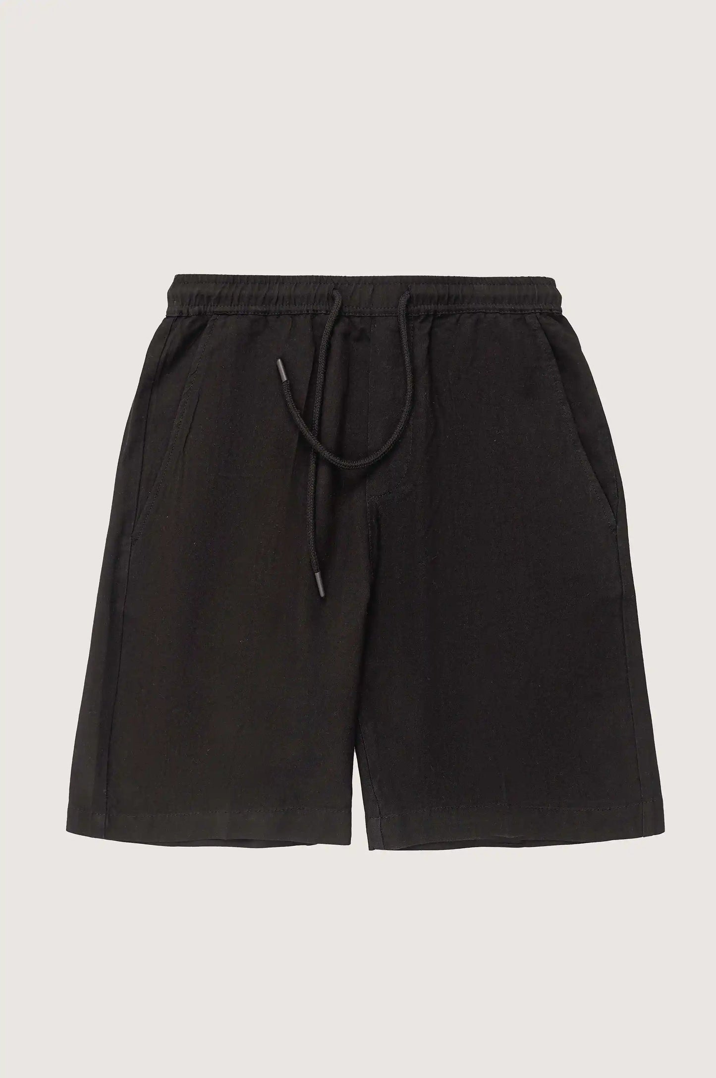 Black Linen Drawstring Shorts