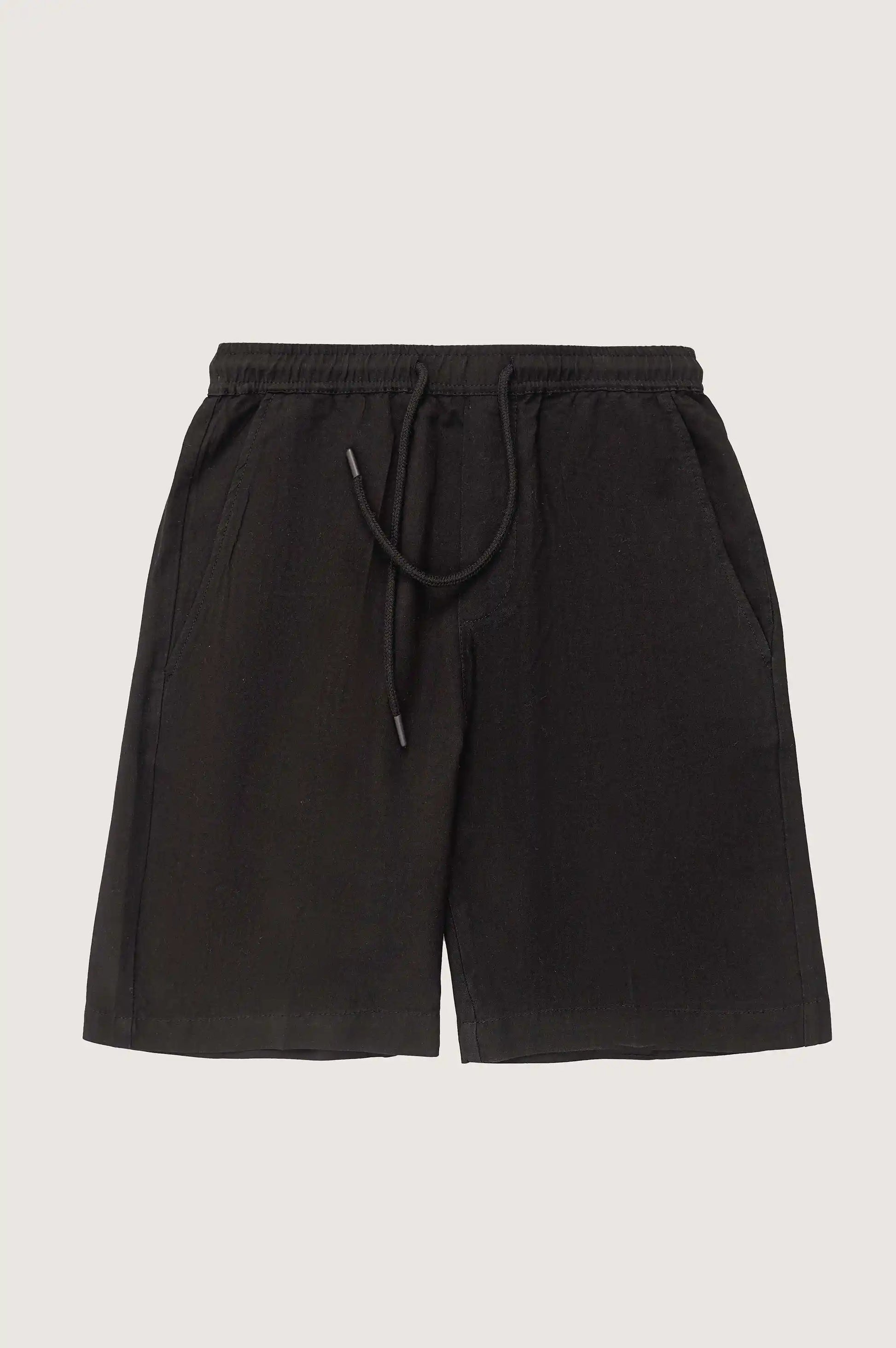 Black Linen Drawstring Shorts