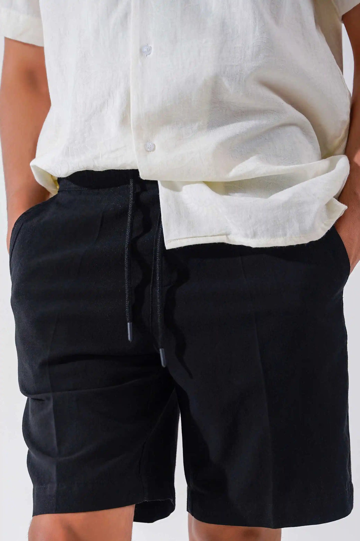 Black Linen Drawstring Shorts