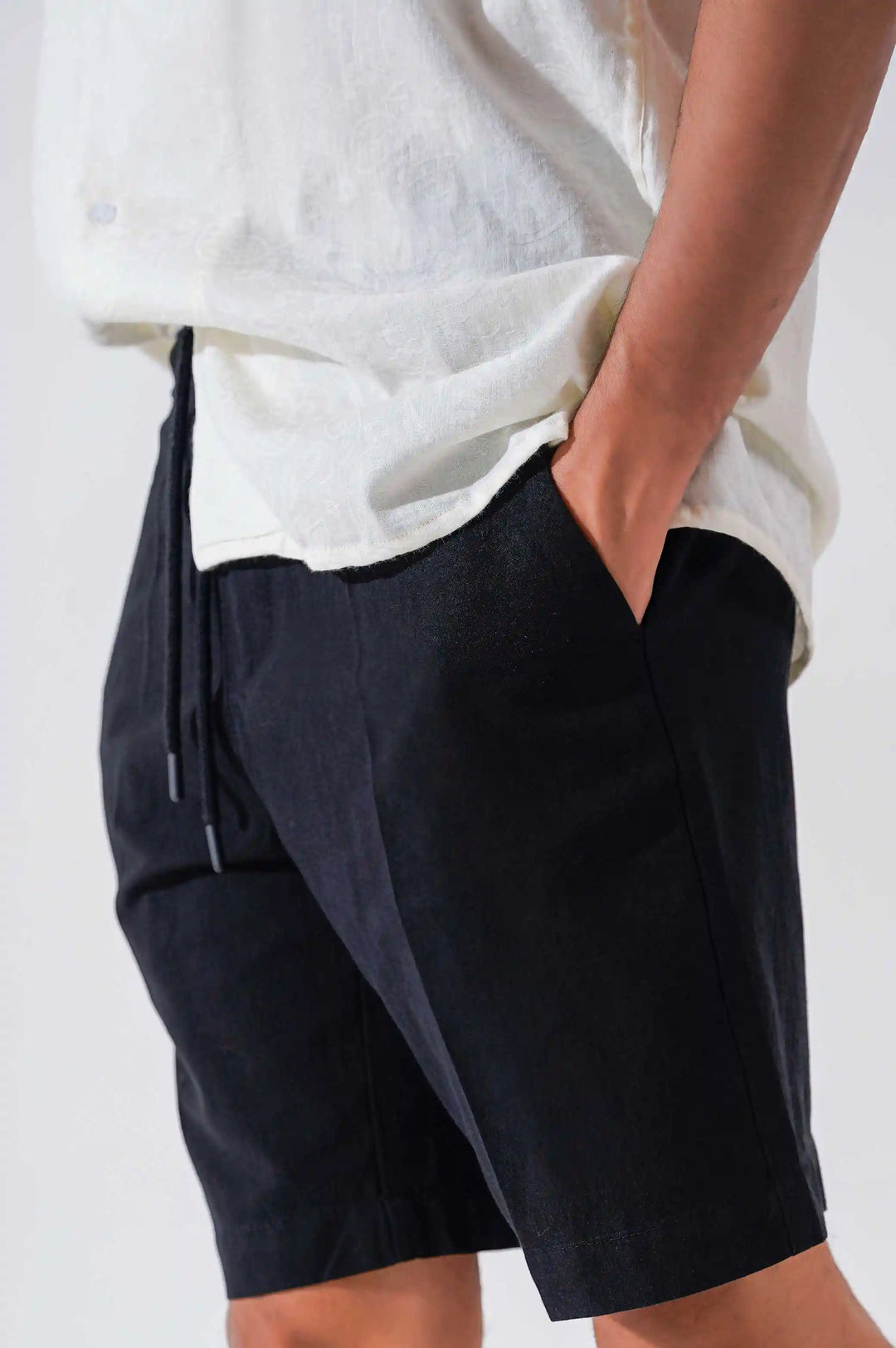 Black Linen Drawstring Shorts