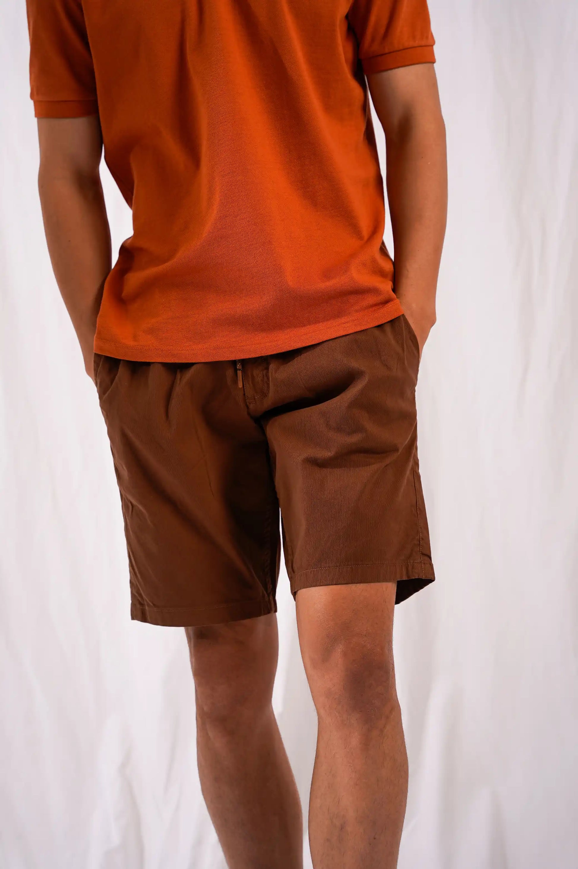 COFFEE DRAWSTRING LINEN SHORTS