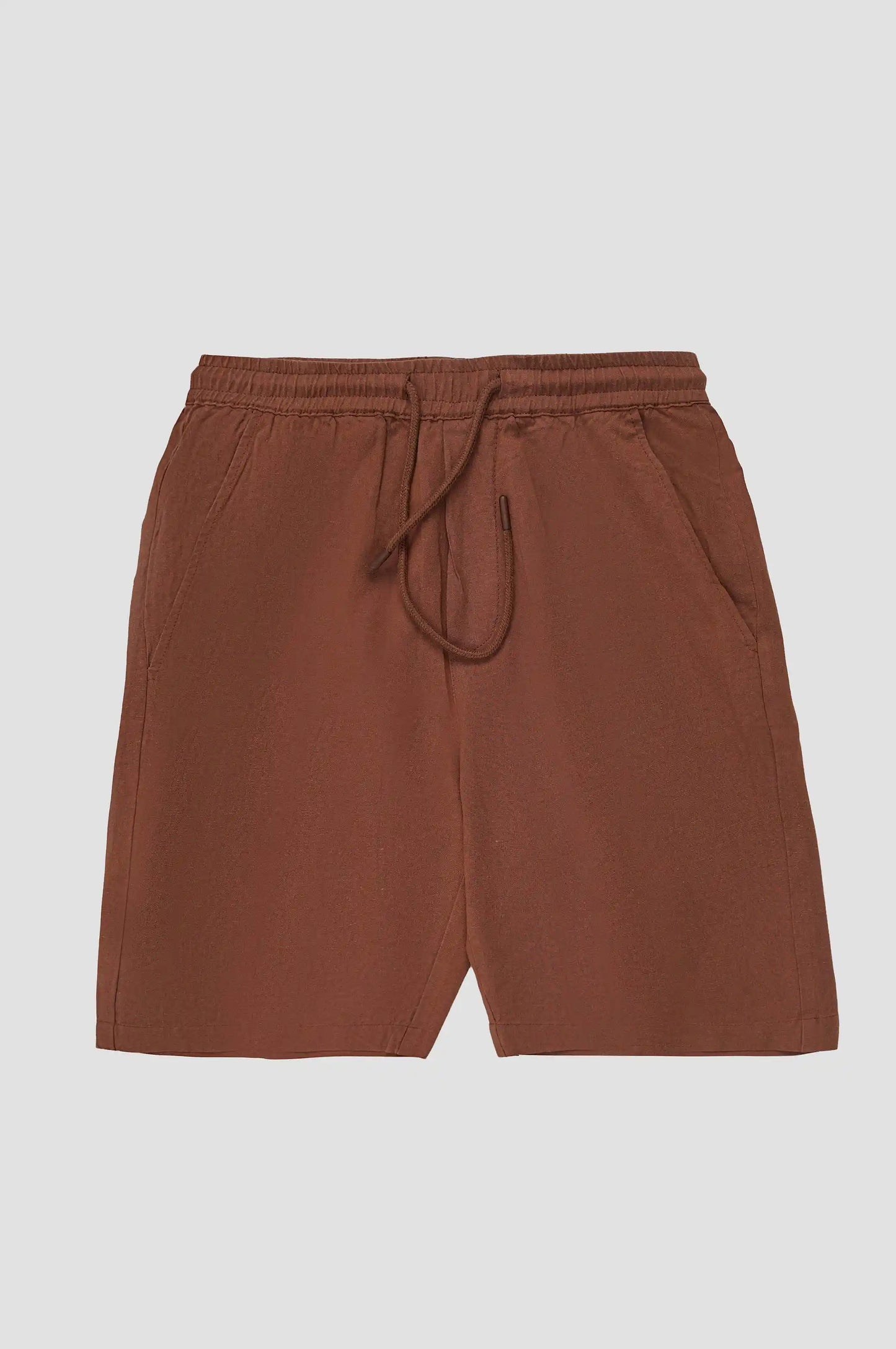 COFFEE DRAWSTRING LINEN SHORTS