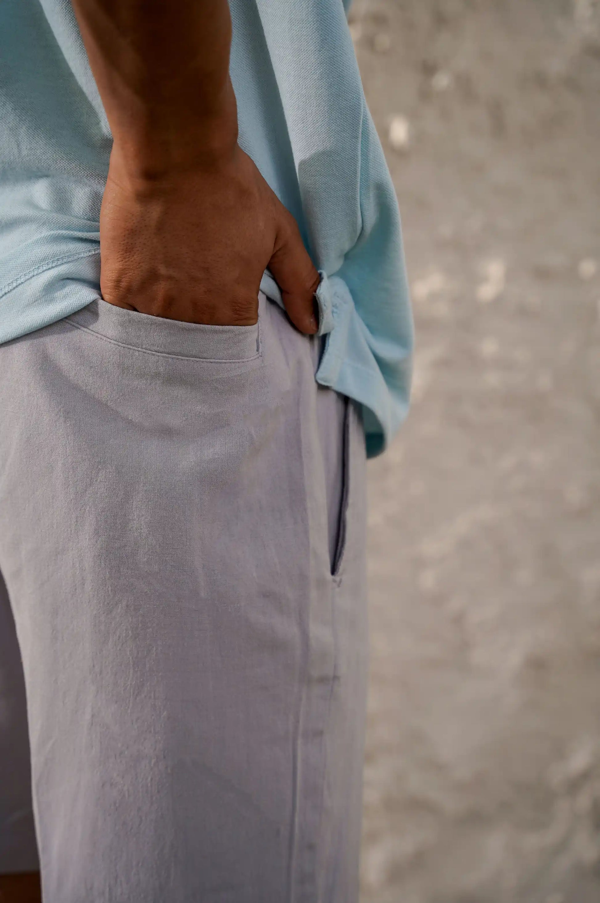Ice Blue Linen Drawstring Short