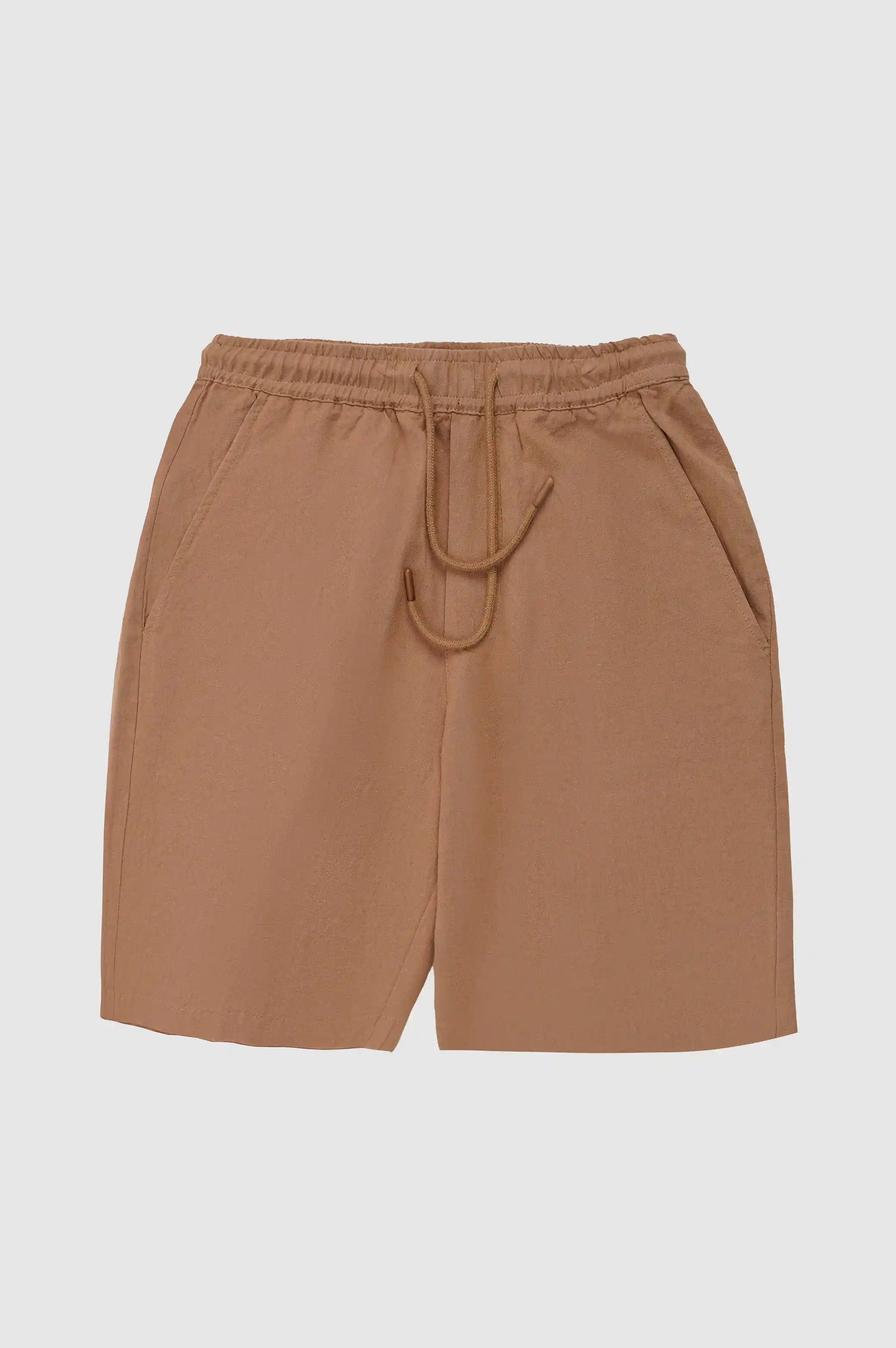 Khaki Linen Drawstring Shorts