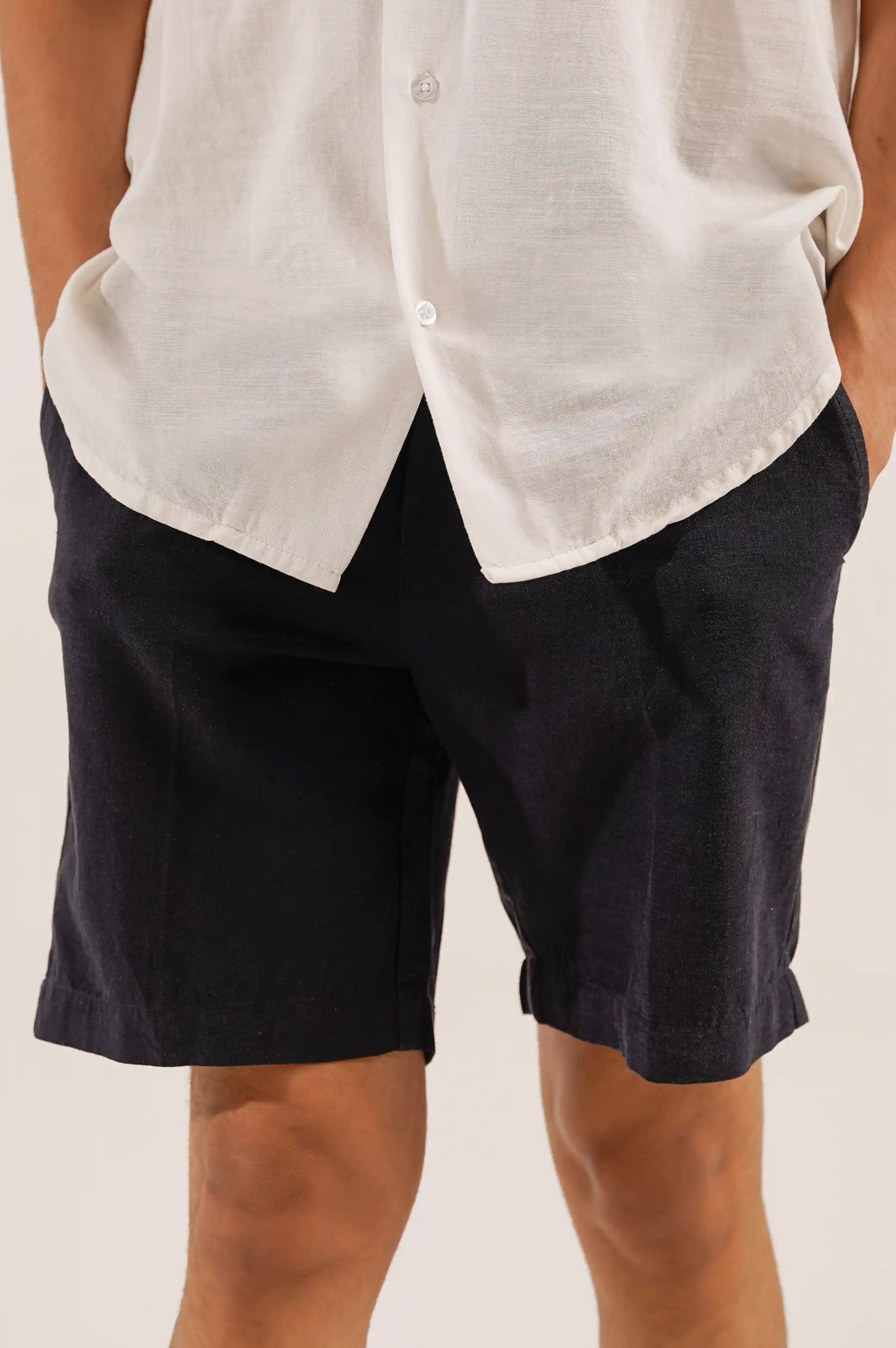 Navy Linen Drawstring Shorts