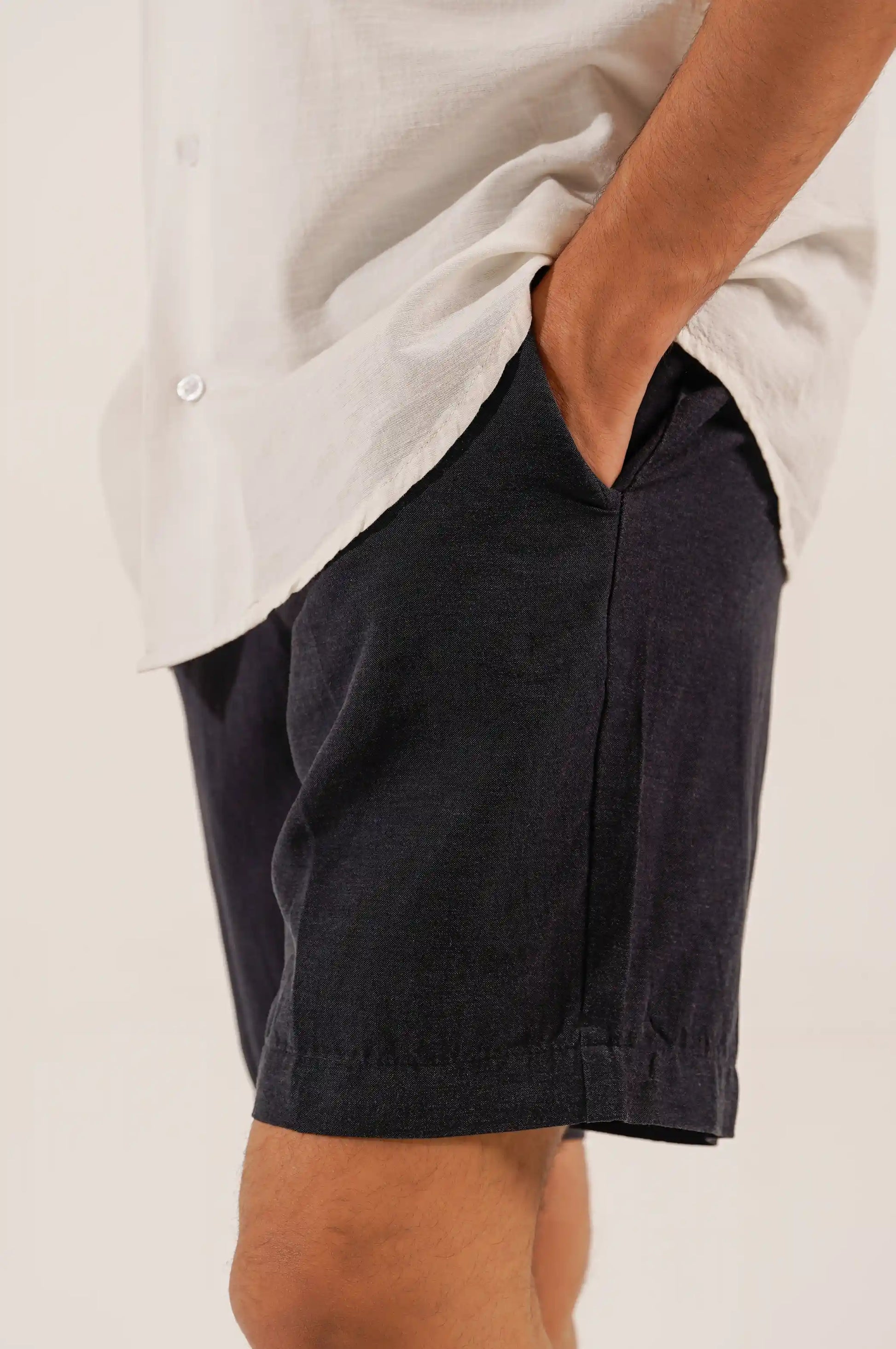 Navy Linen Drawstring Shorts