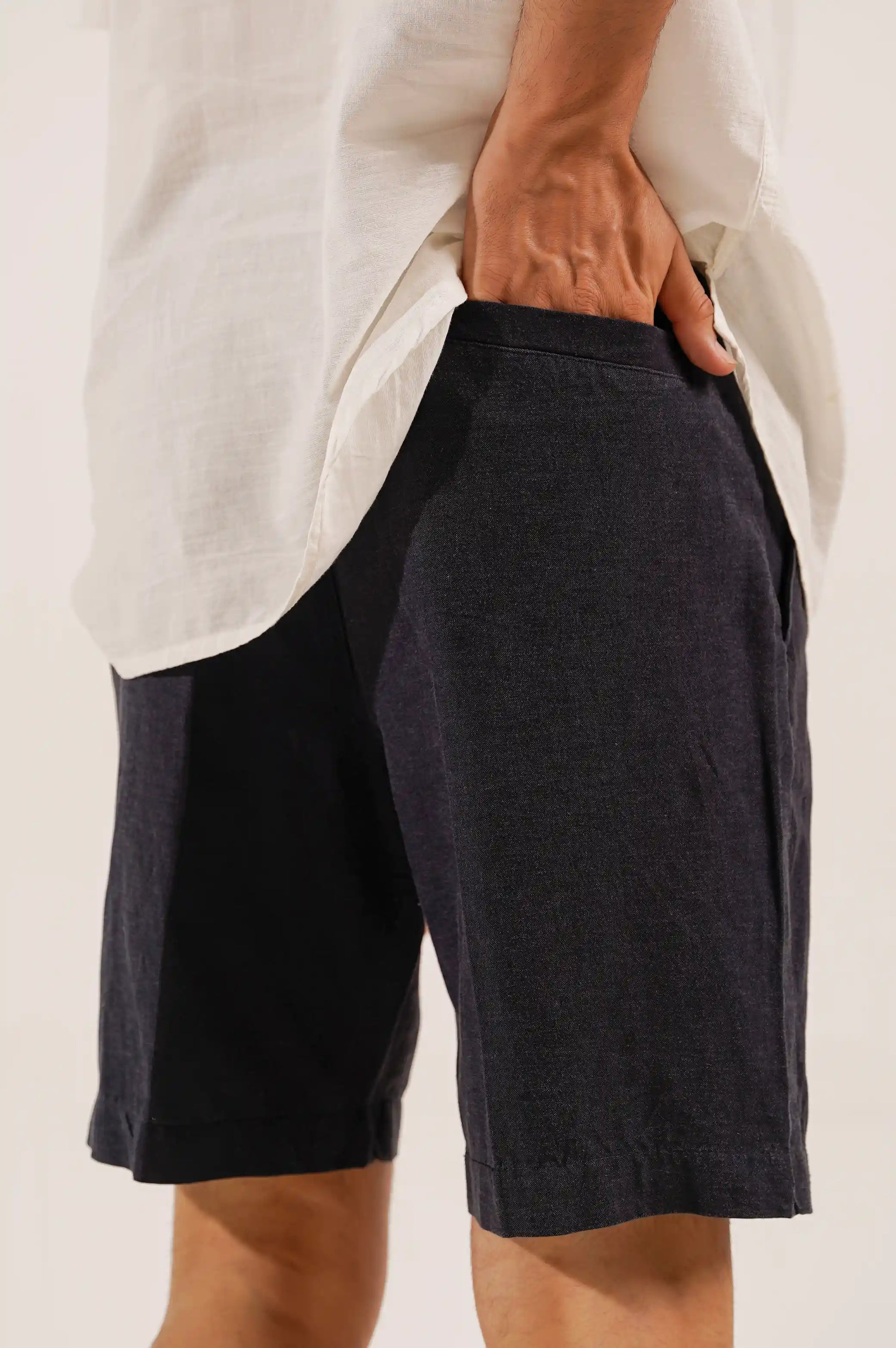Navy Linen Drawstring Shorts