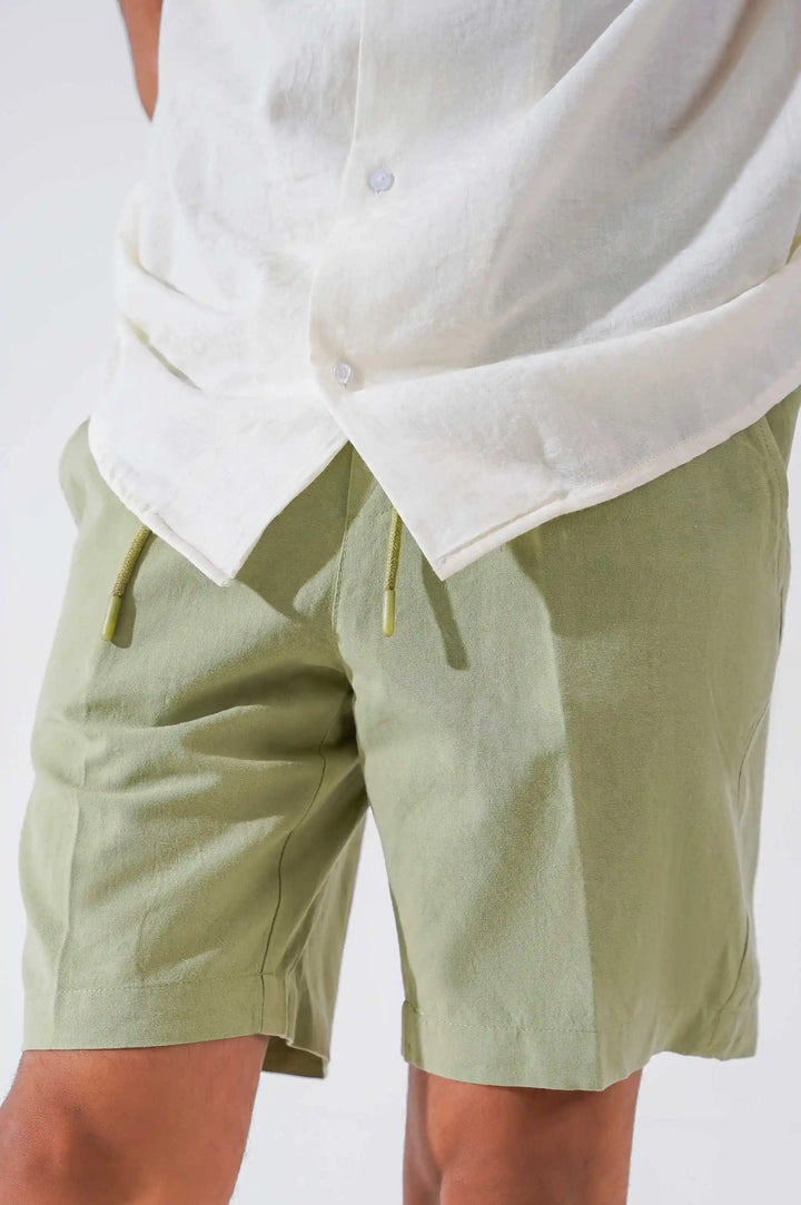 Sea green Linen Drawstring Shorts