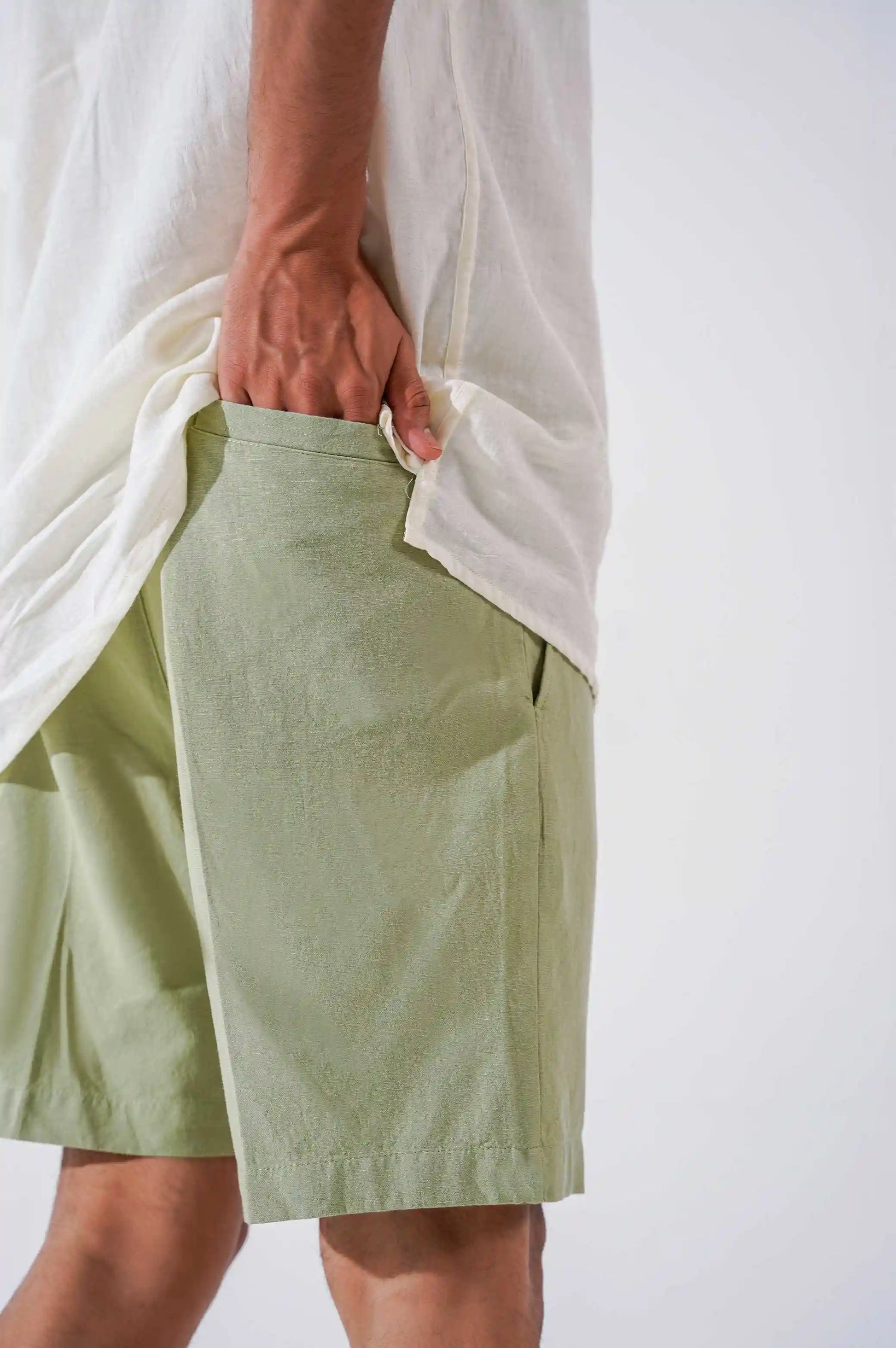 Sea green Linen Drawstring Shorts