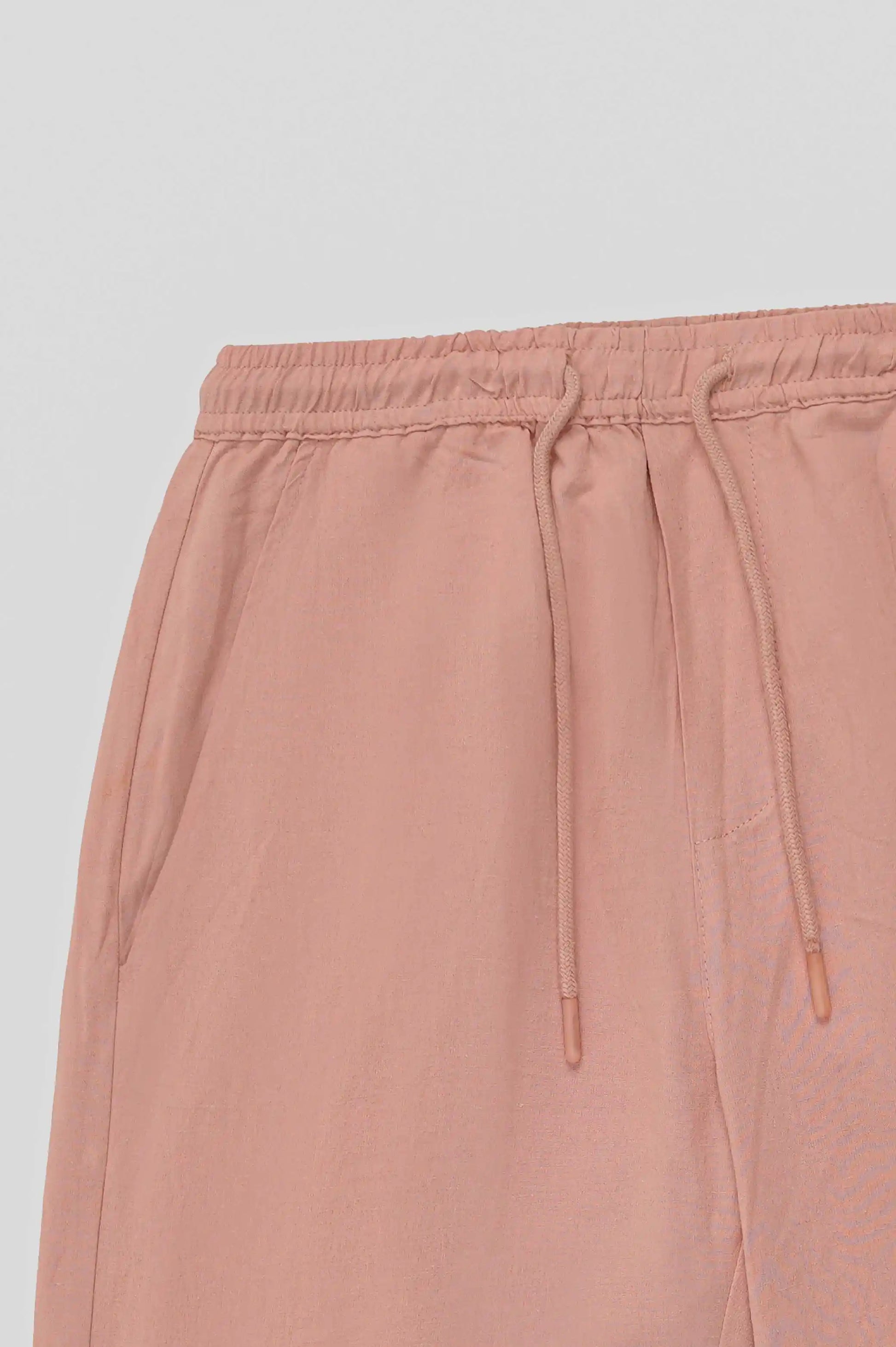 Tea Pink Linen Drawstring Shorts