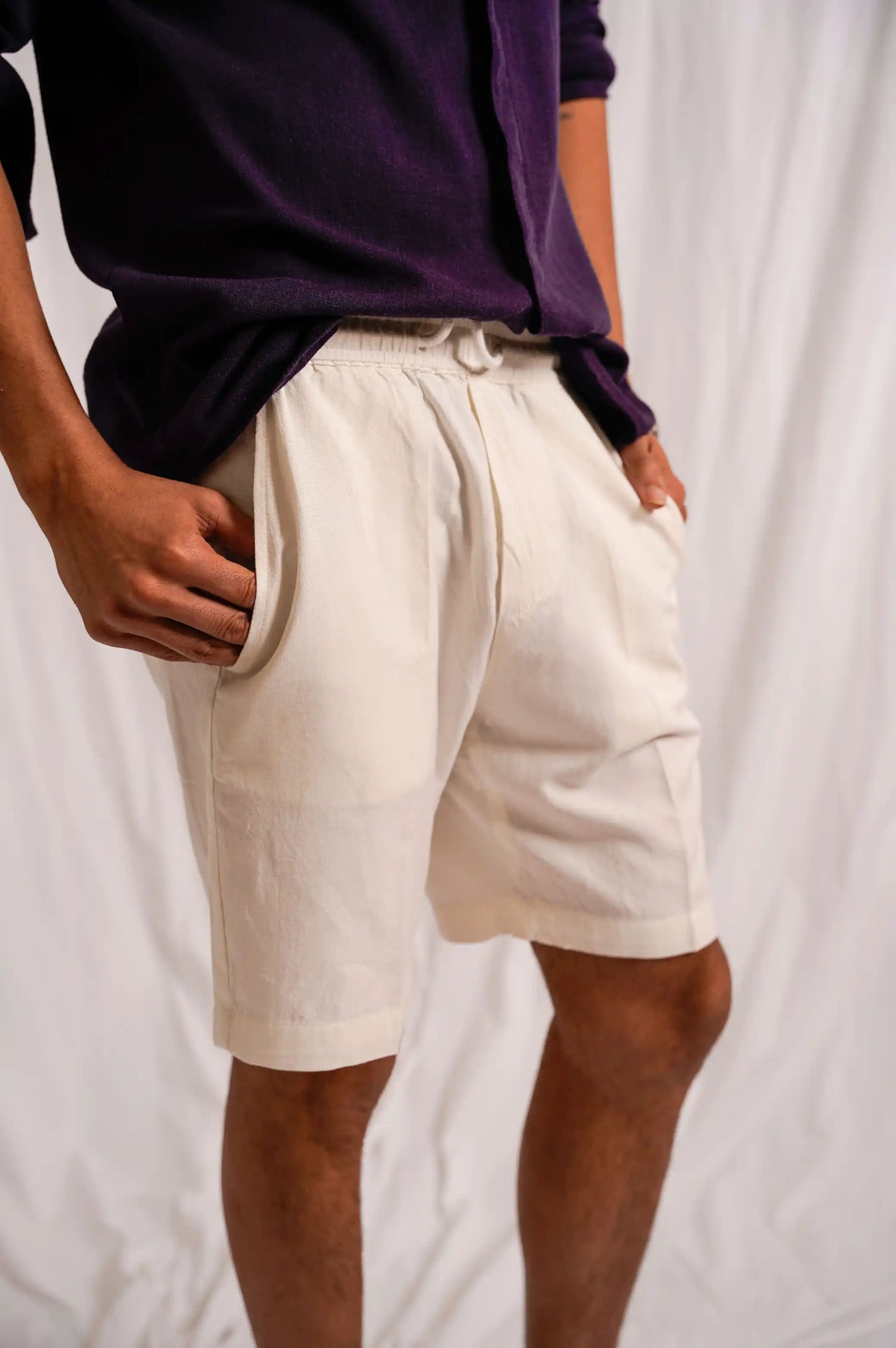White Linen Drawstring Shorts