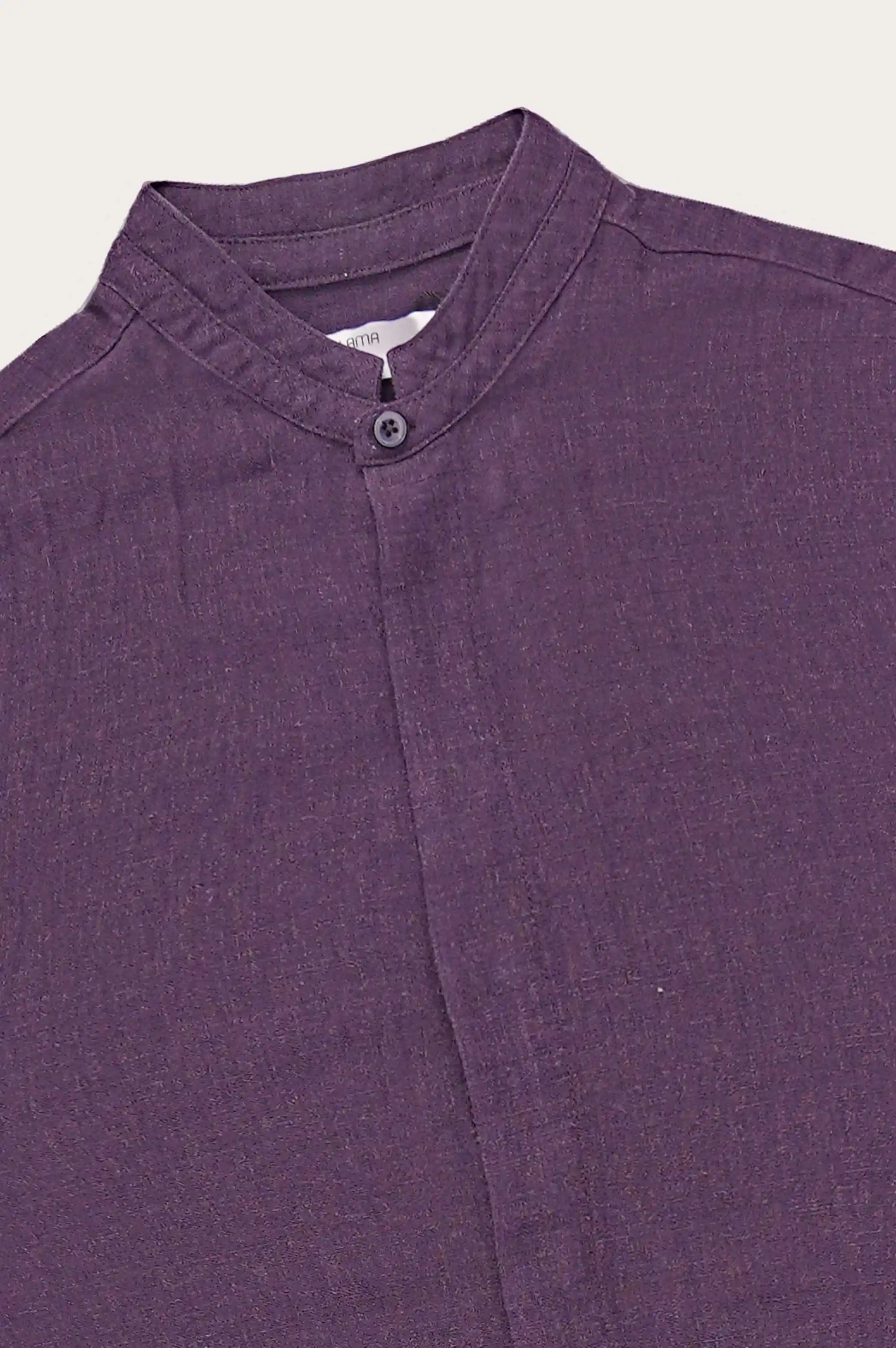 MELANGE NAVY BAND COLLAR SHIRT
