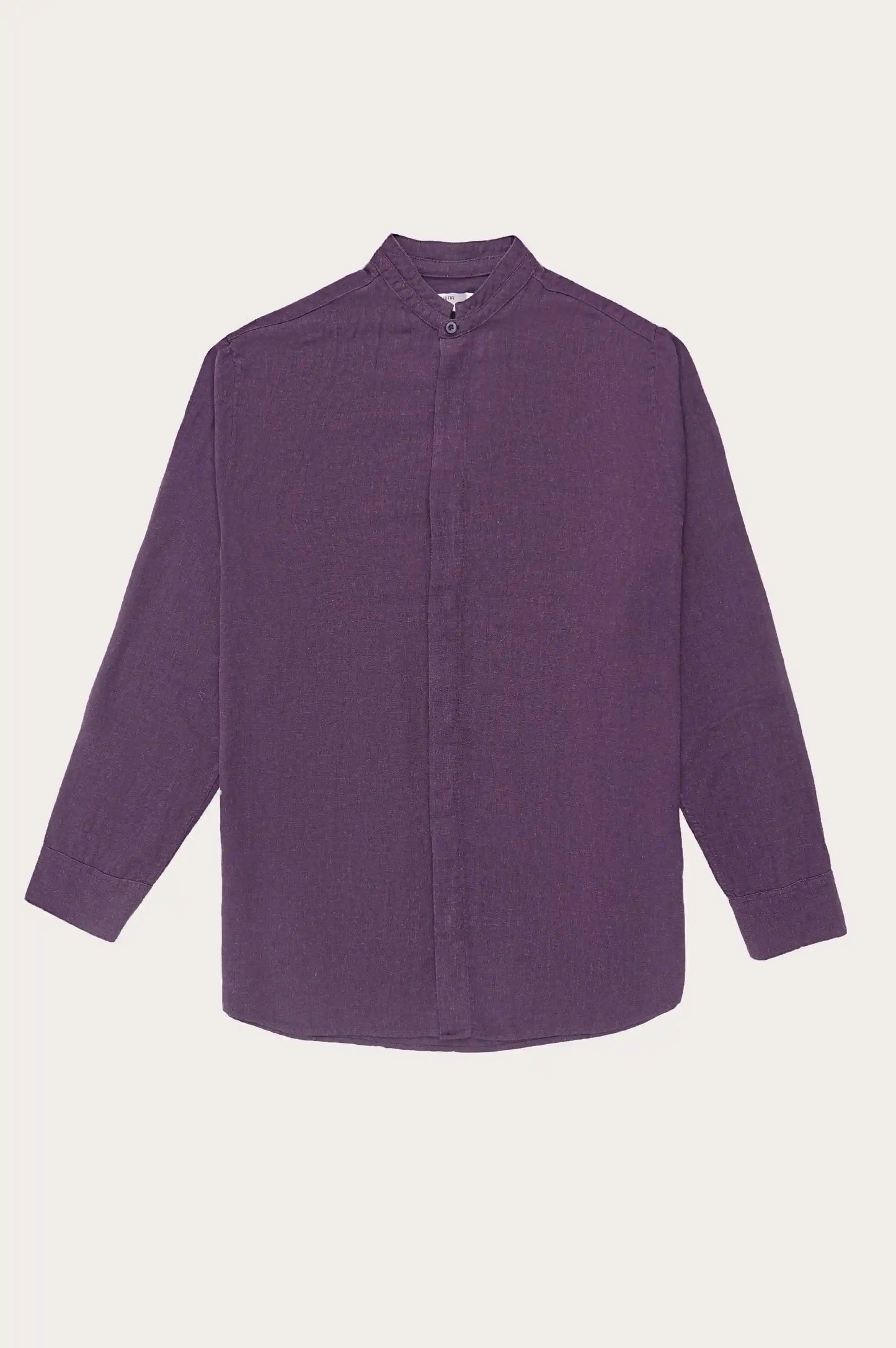 MELANGE NAVY BAND COLLAR SHIRT