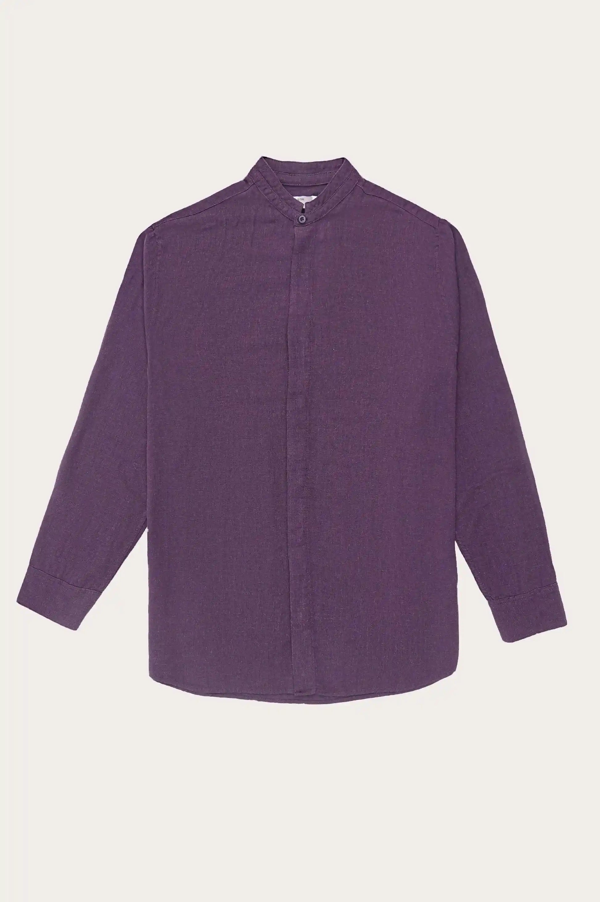 MELANGE NAVY BAND COLLAR SHIRT