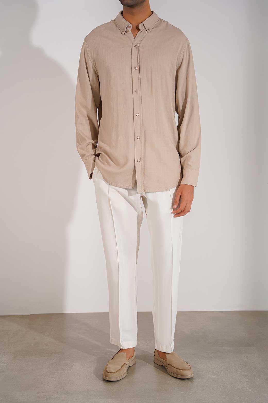 BEIGE BASIC BUTTON DOWN SHIRT