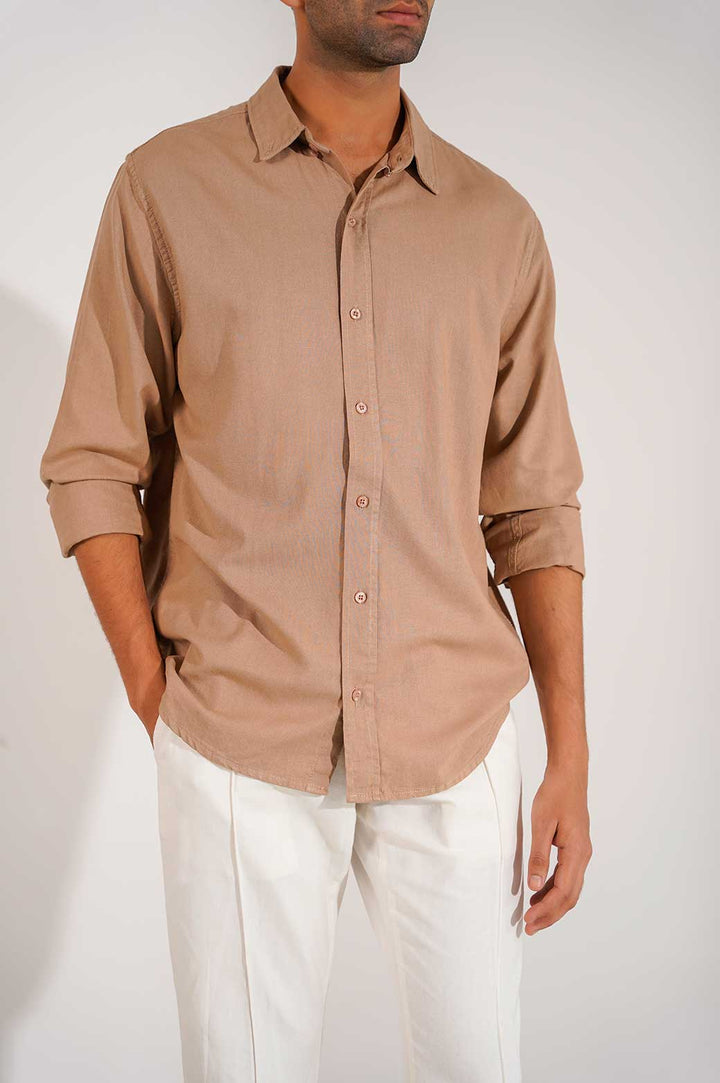 BROWN BASIC BUTTON DOWN SHIRT