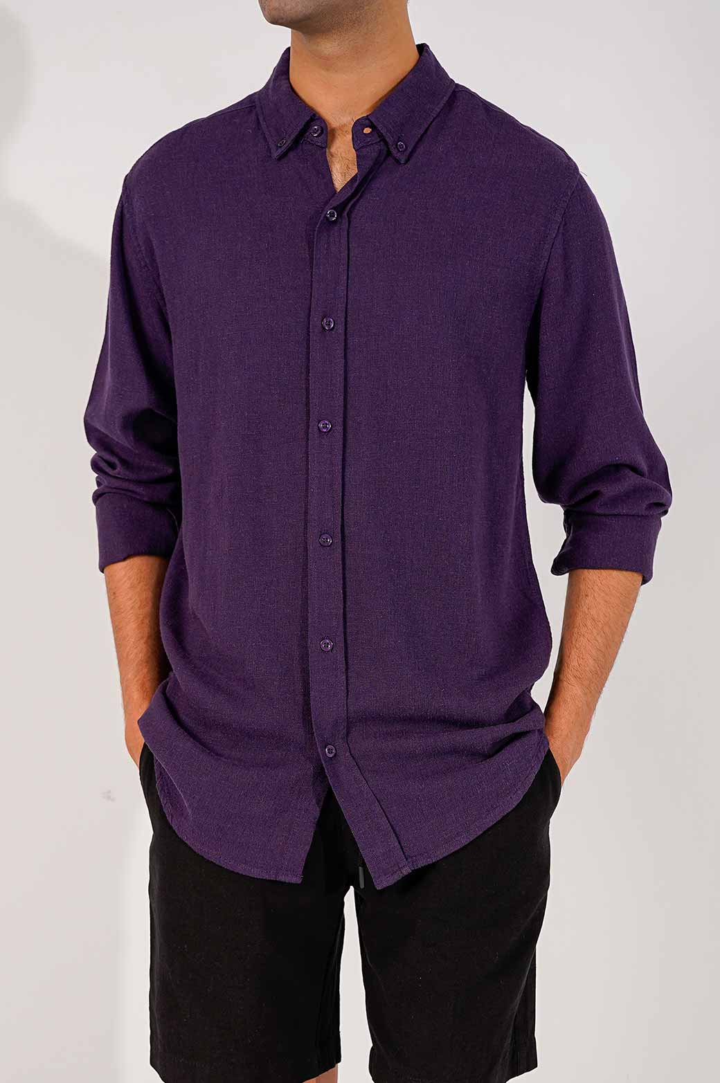 MELANGE NAVY BASIC BUTTON DOWN SHIRT