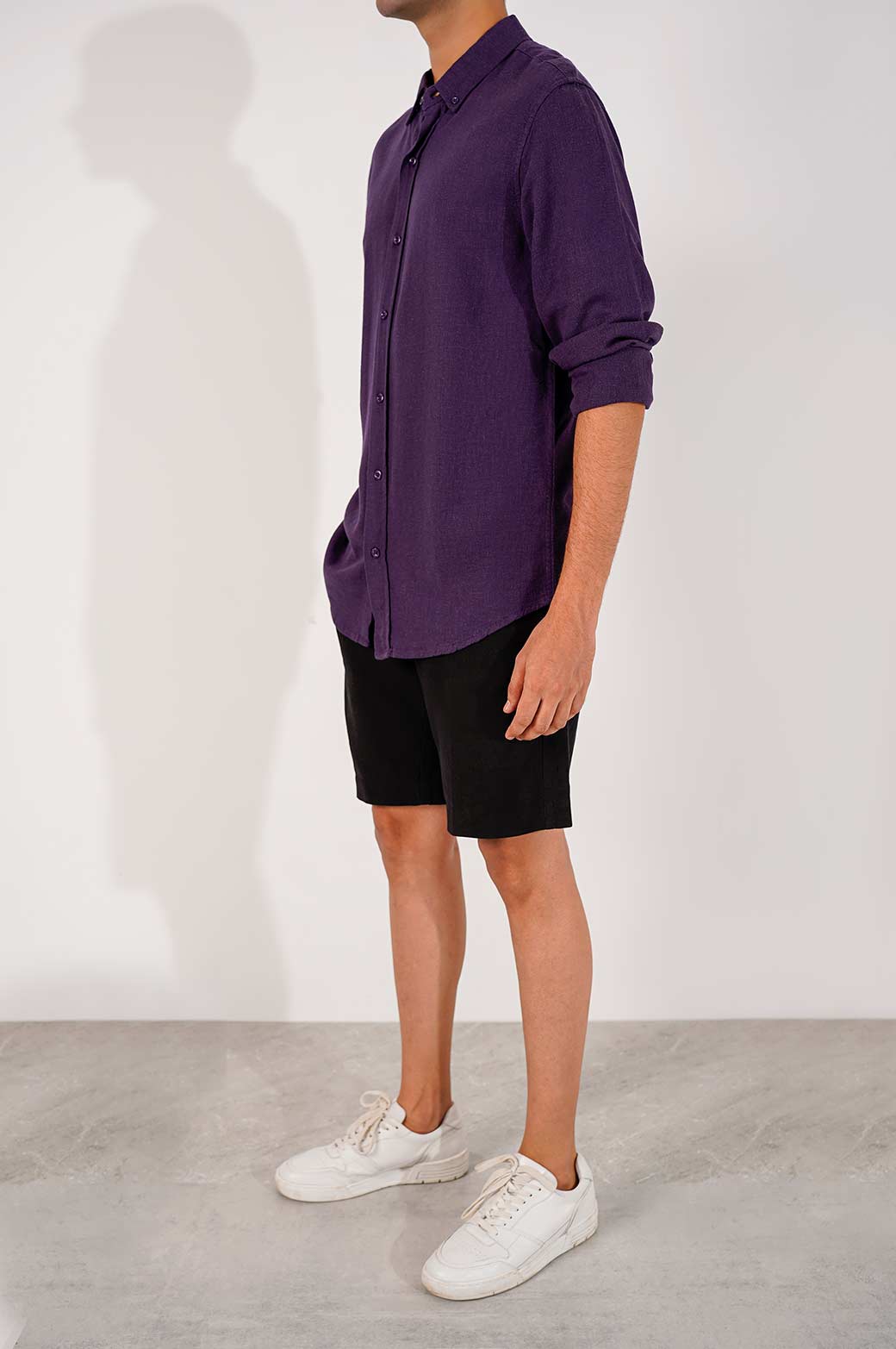 MELANGE NAVY BASIC BUTTON DOWN SHIRT