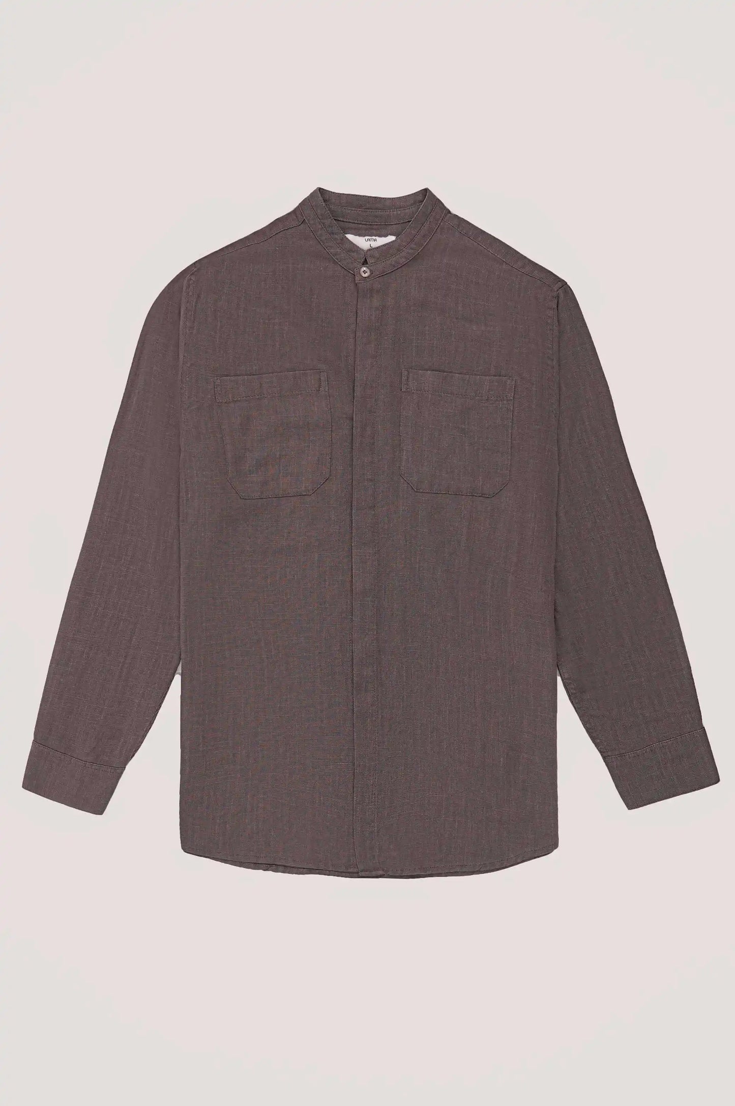 GREY DOUBLE POCKET BAND COLLAR SHIRT