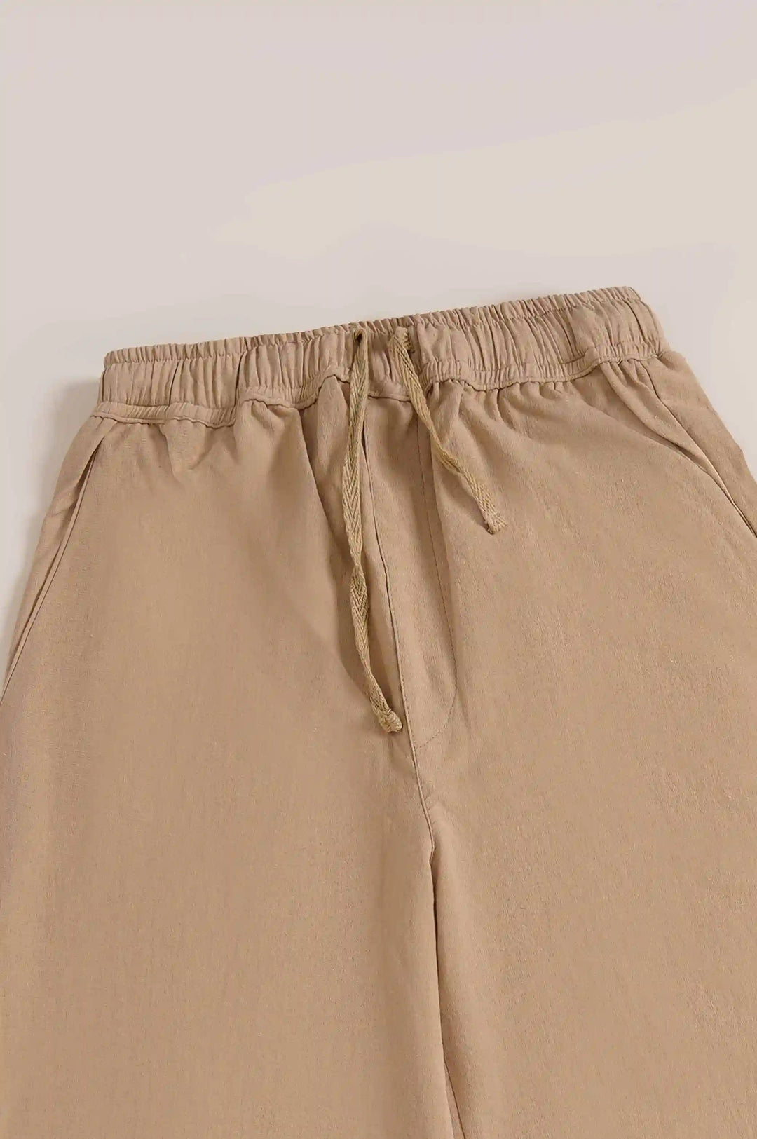 BEIGE DRAWSTRING WIDE LEG PANTS