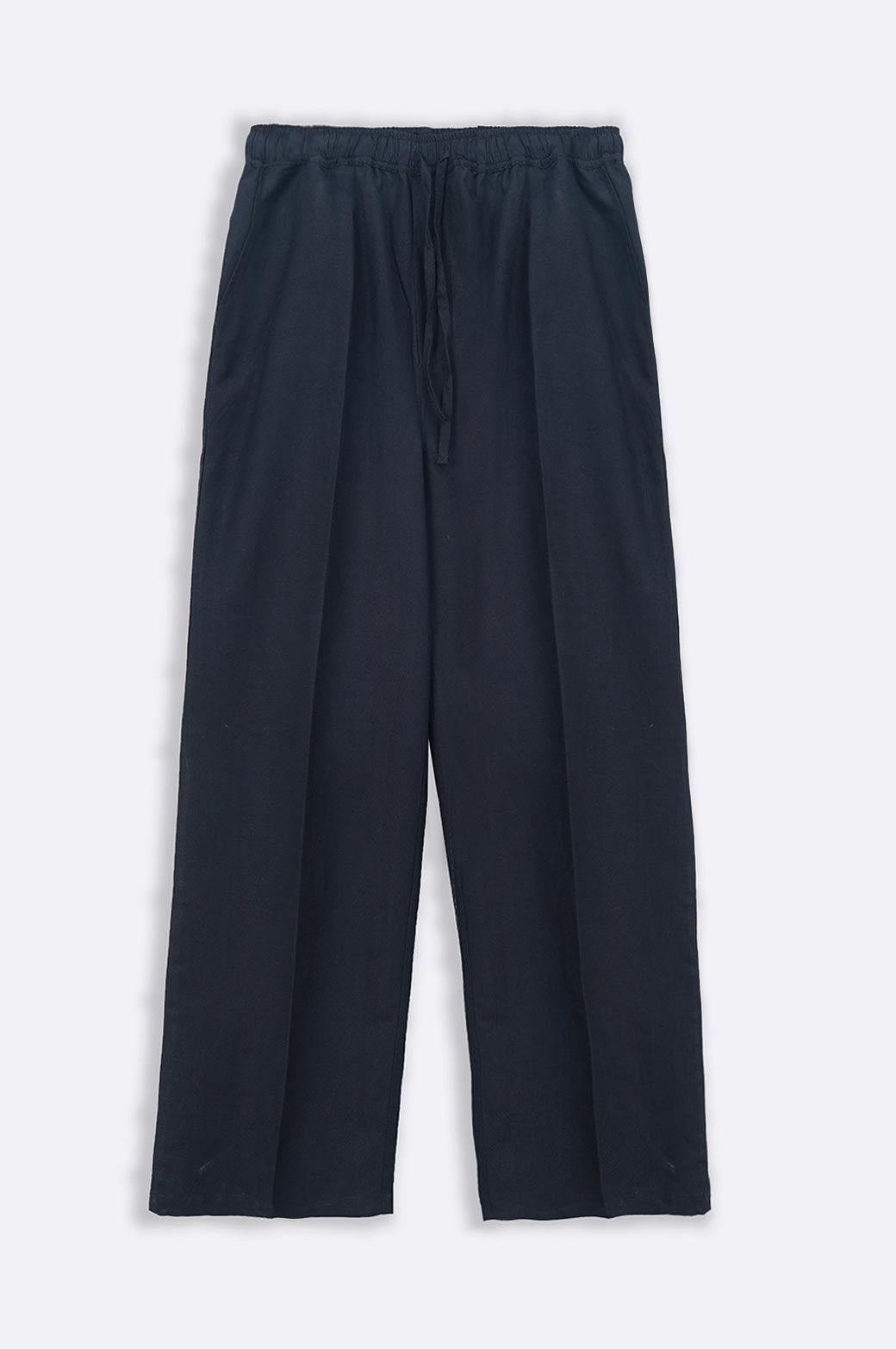 BLACK DRAWSTRING WIDE-LEG PANTS