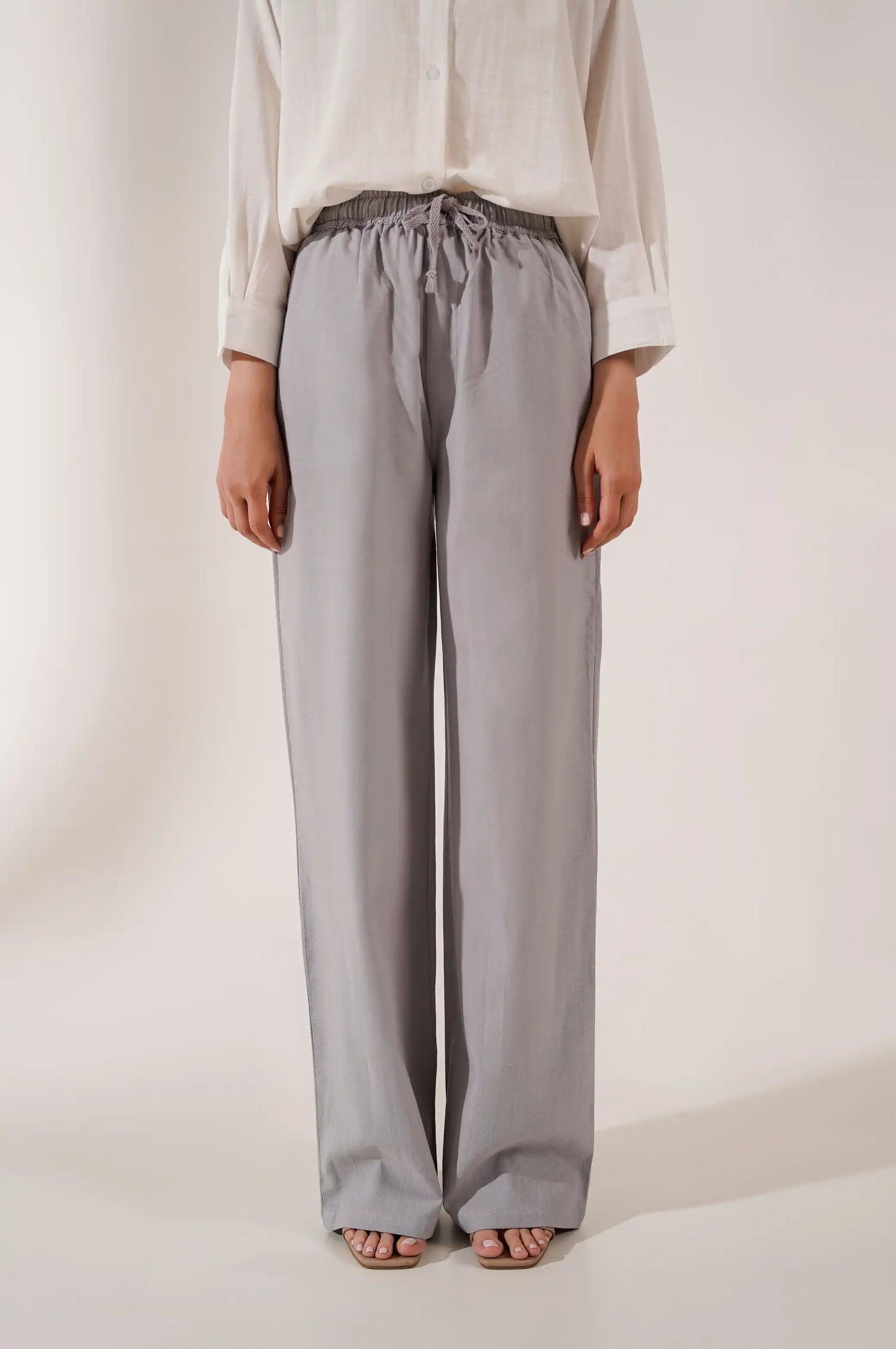 BLUE DRAWSTRING WIDE LEG PANTS
