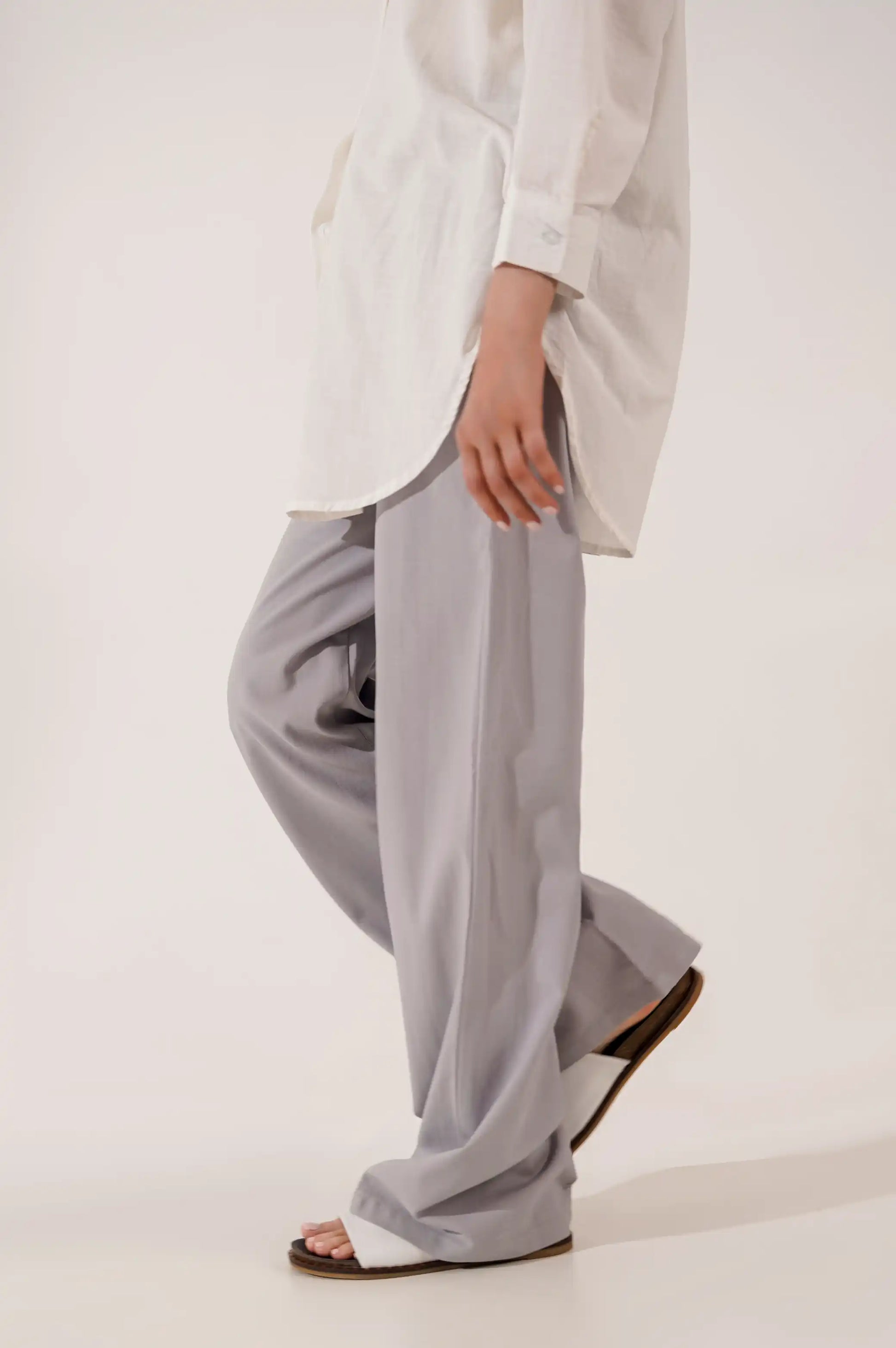 BLUE DRAWSTRING WIDE LEG PANTS