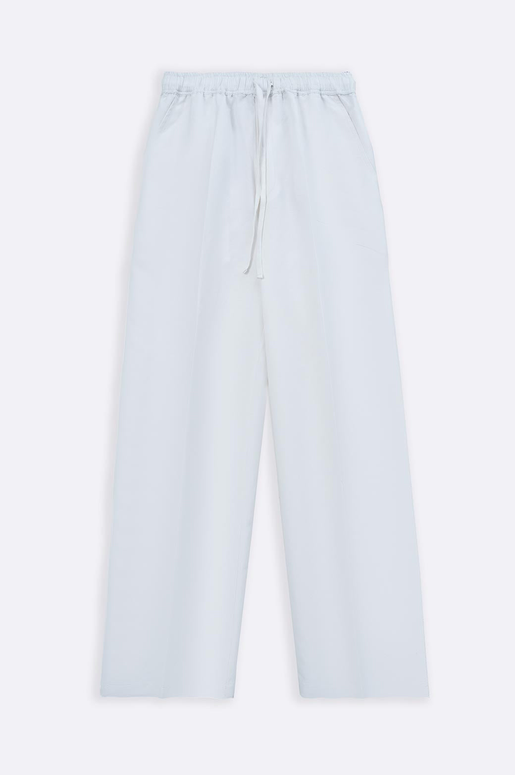 WHITE DRAWSTRING WIDE LEG PANTS