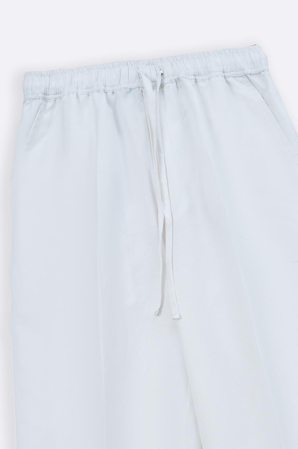 WHITE DRAWSTRING WIDE LEG PANTS