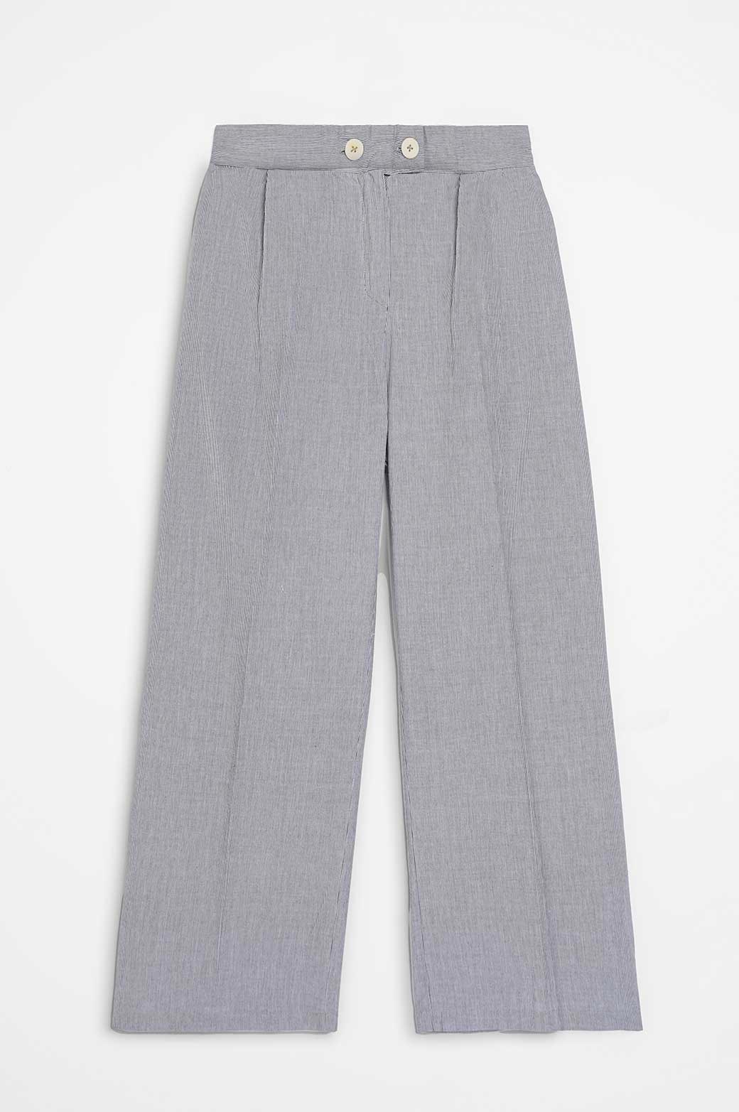 GREY STRIPED WDIE LEG PANTS