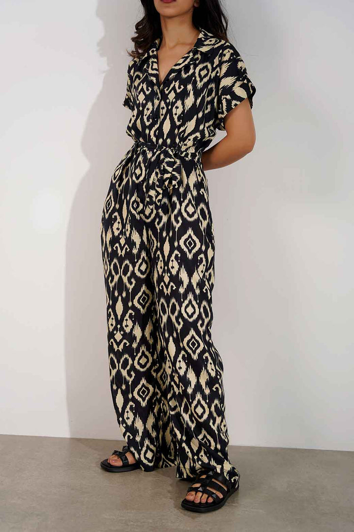 BLACK PRINTED JUMPSUIT