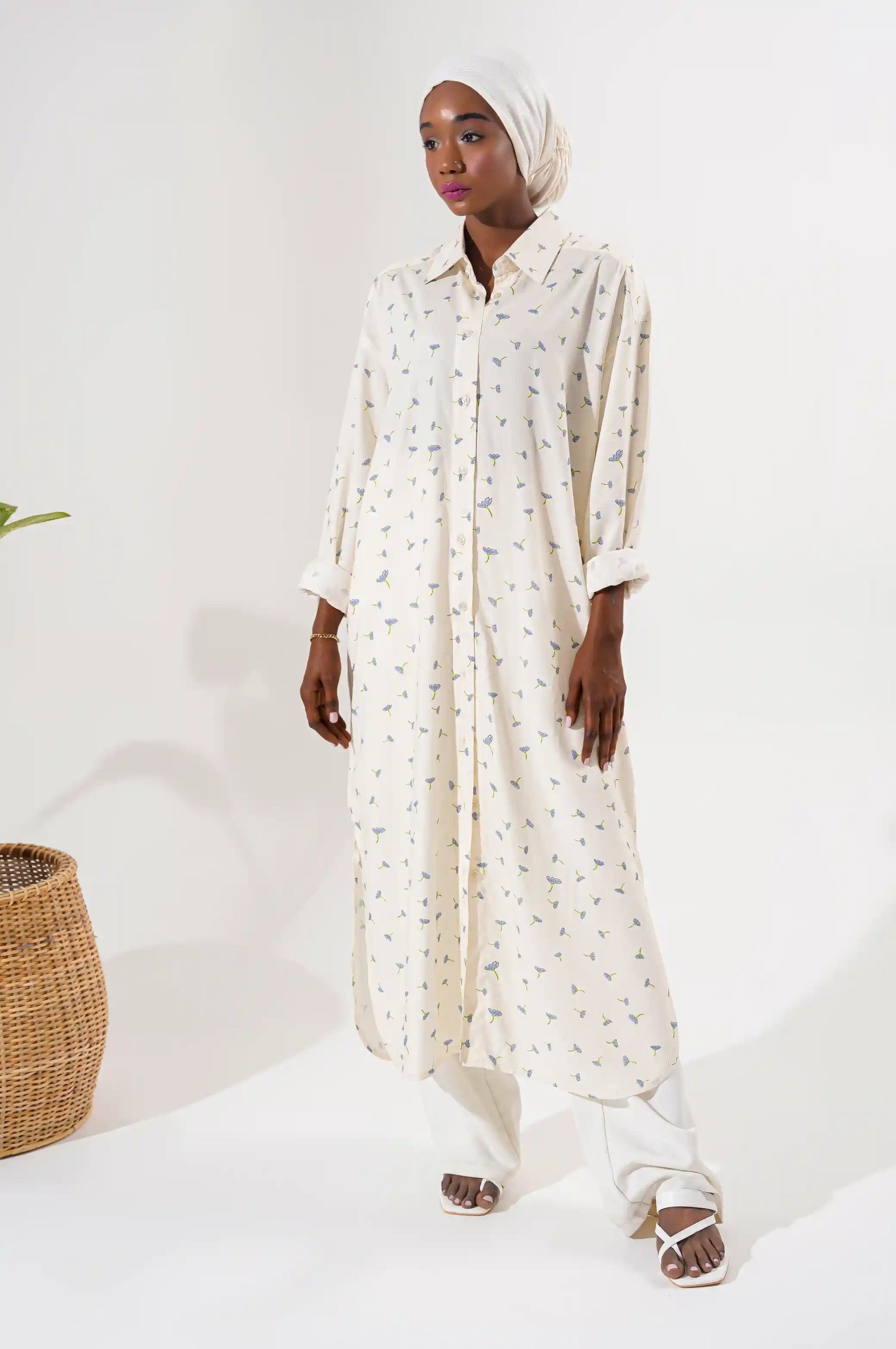 Off White Long Button Down Shirt