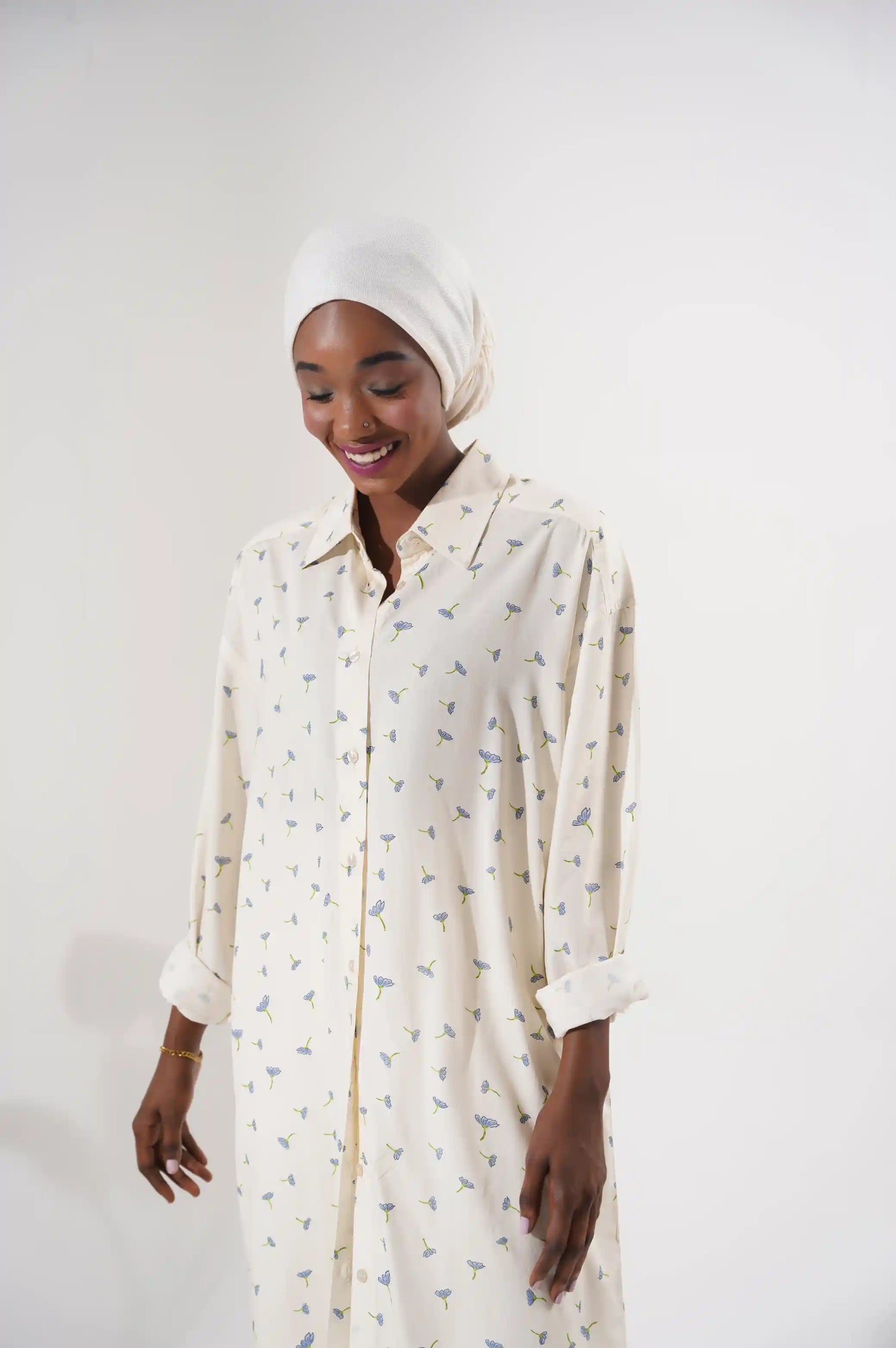 Off White Long Button Down Shirt