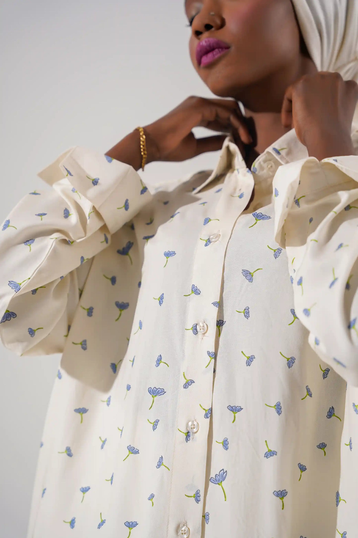 Off White Long Button Down Shirt