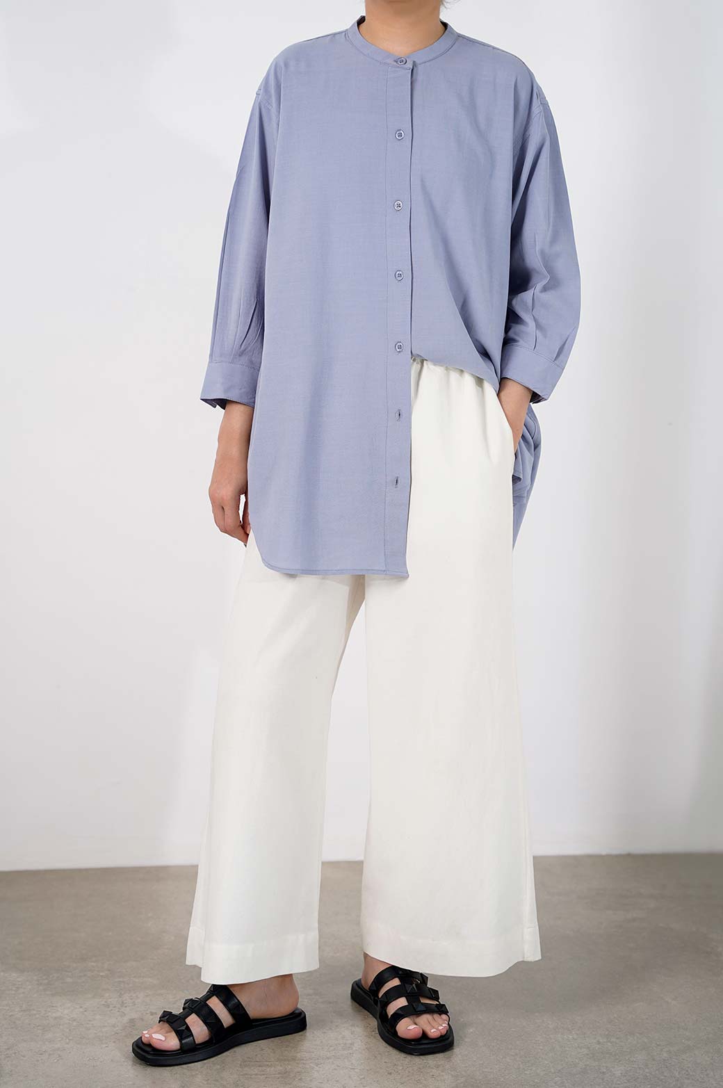 BLUE BAND COLLAR LONG SHIRT