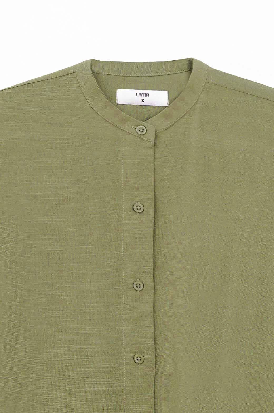 GREEN BAND COLLAR LONG SHIRT