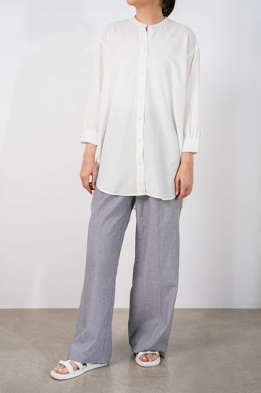 OFF WHITE BAND COLLAR LONG SHIRT