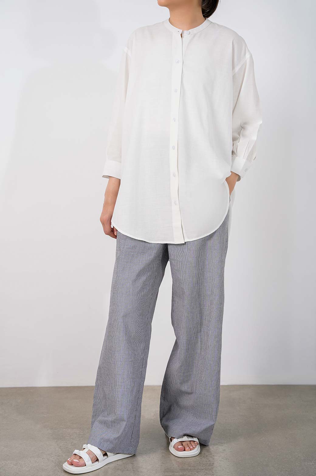 OFF WHITE BAND COLLAR LONG SHIRT