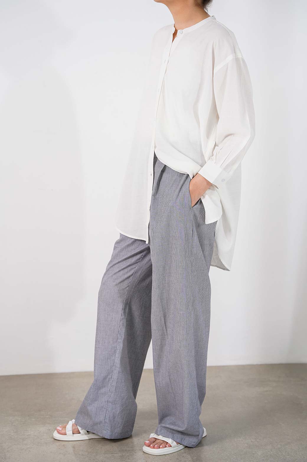 OFF WHITE BAND COLLAR LONG SHIRT