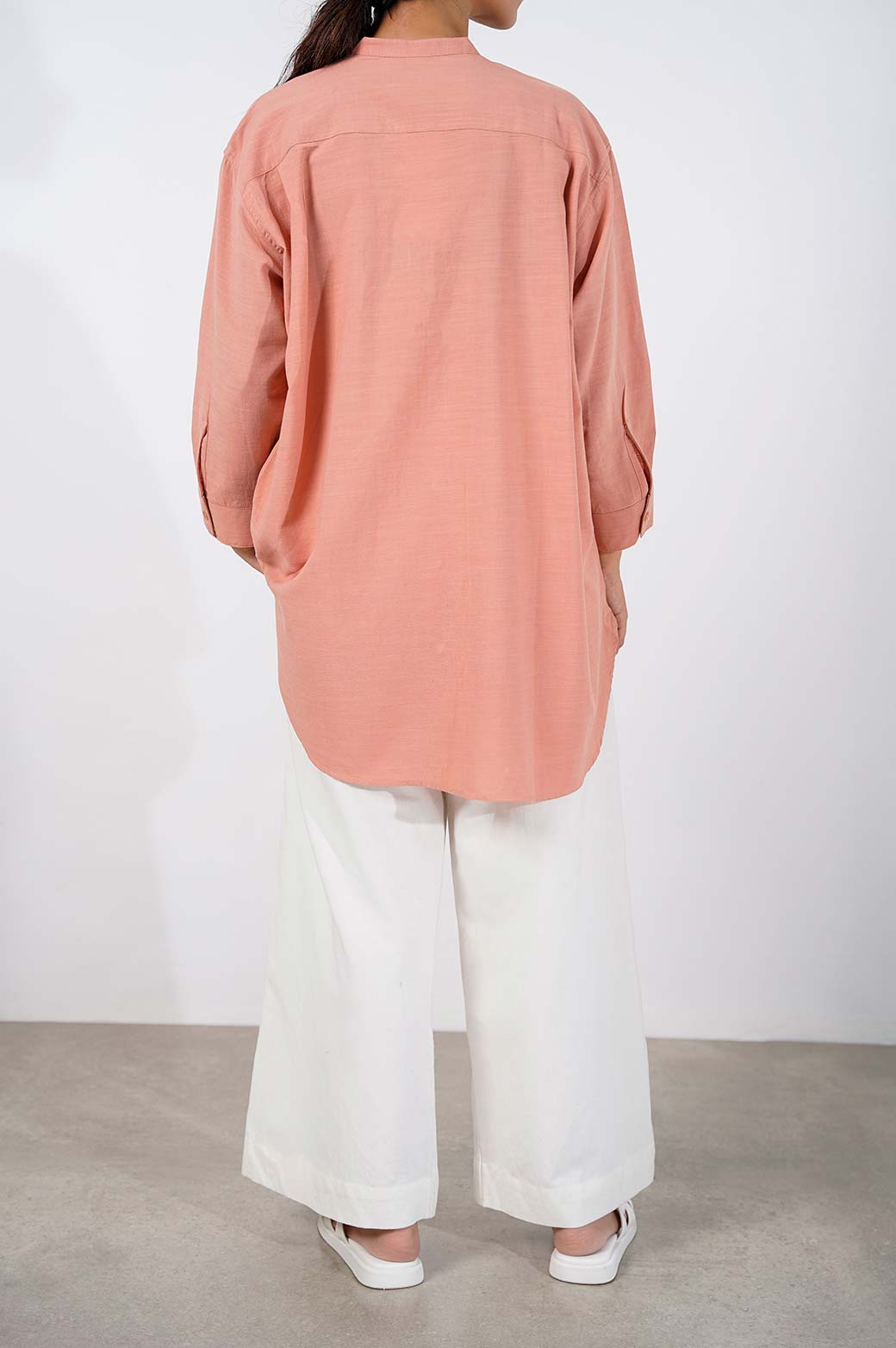 ORANGE BAND COLLAR LONG SHIRT