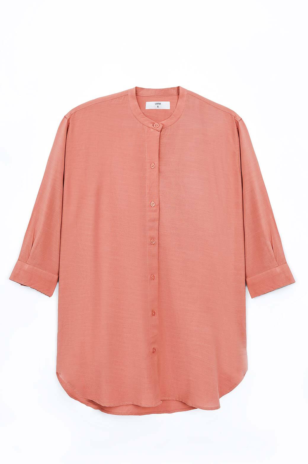 ORANGE BAND COLLAR LONG SHIRT