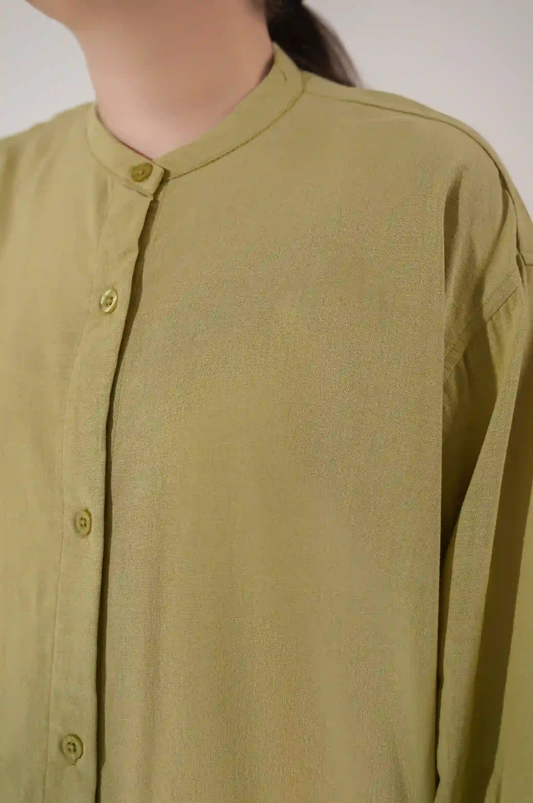 SEA GREEN BAND COLLAR BUTTON DOWN SHIRT