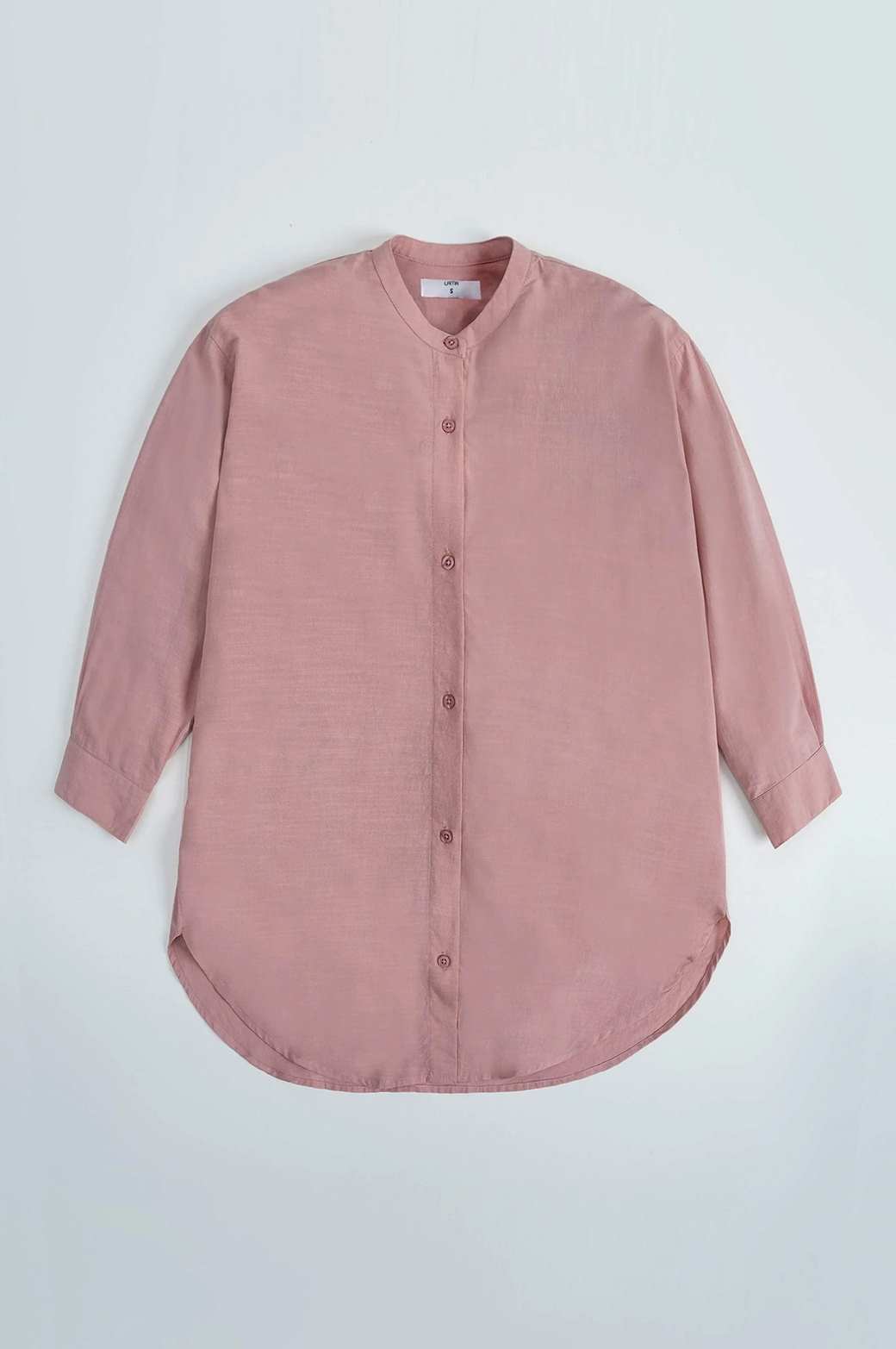 TEA PINK BAND COLLAR LONG SHIRT