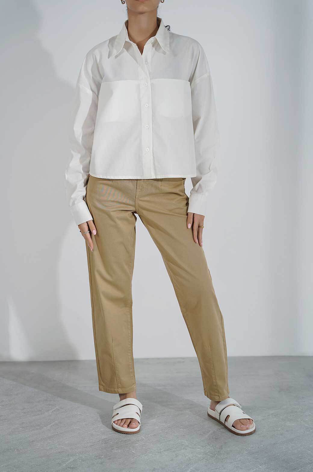 WHITE CROPPED BUTTON DOWN SHIRT